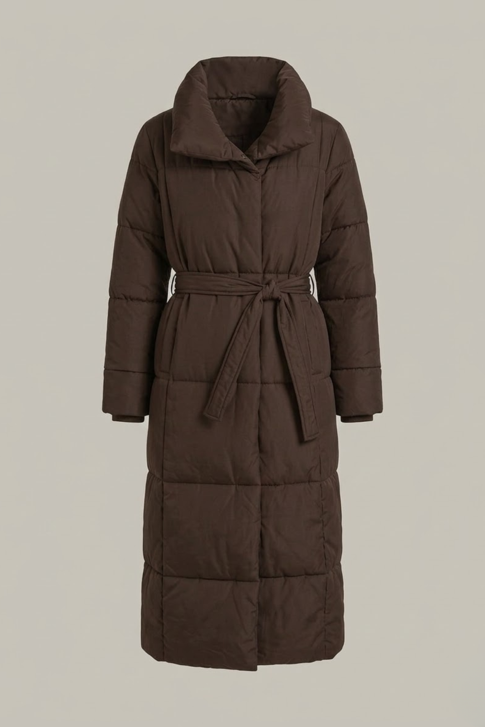Women's Longline Belted Puffer Jacket - Insulated Winter Trench Coat