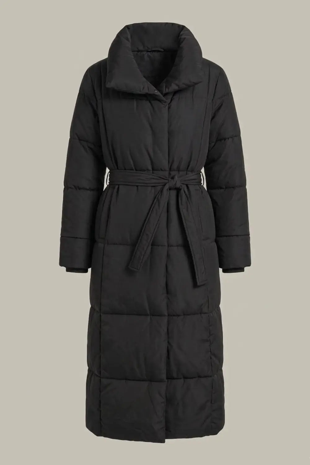 Women's Longline Belted Puffer Jacket - Insulated Winter Trench Coat