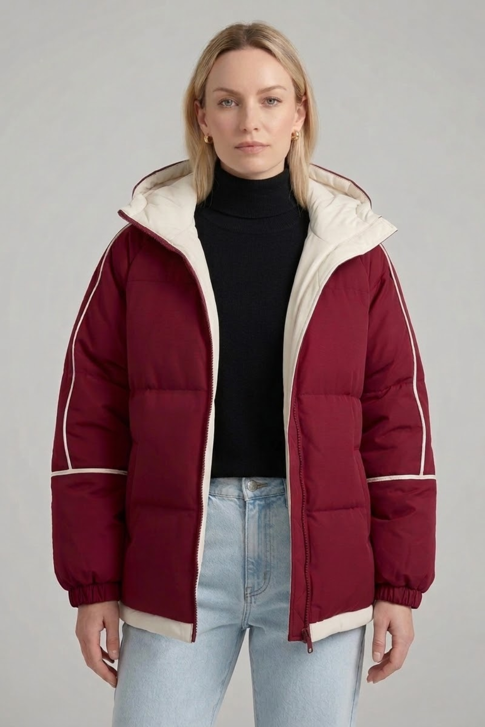 Women's Insulated Hooded Puffer Jacket - Windproof Winter Parka