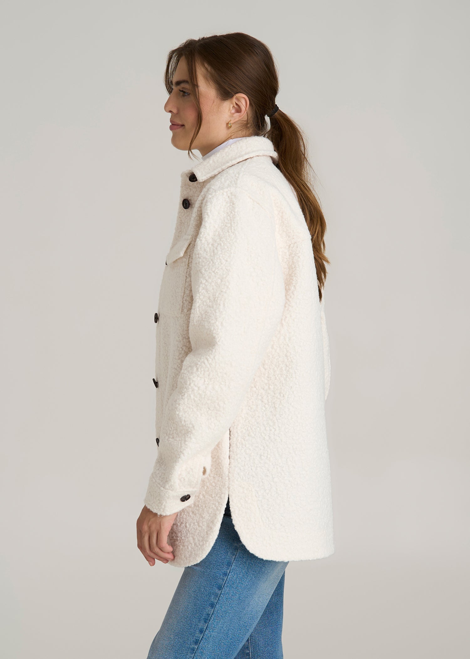 Bouclé Wool-Blend Tall Coat in Ivory White