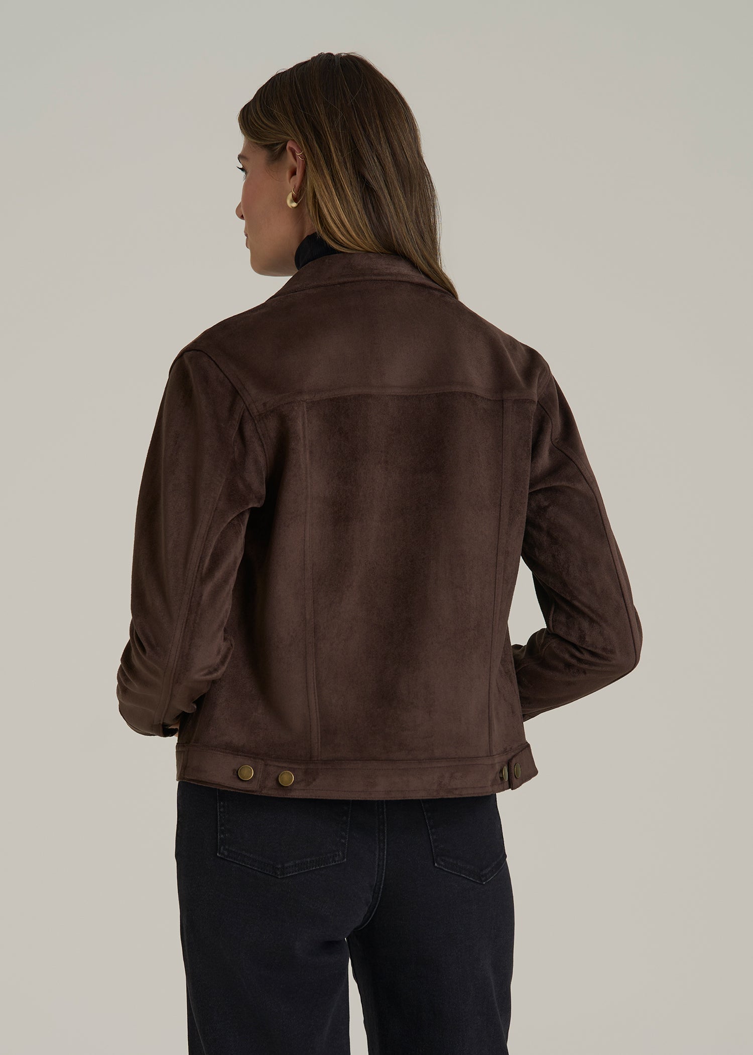True Touch Suede Trucker Jacket in Espresso Brown
