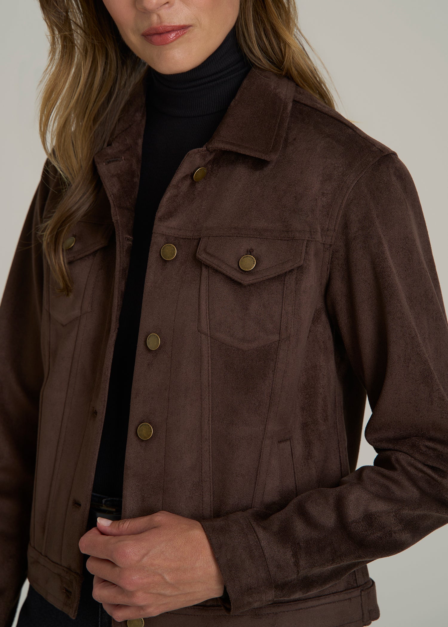 True Touch Suede Trucker Jacket in Espresso Brown