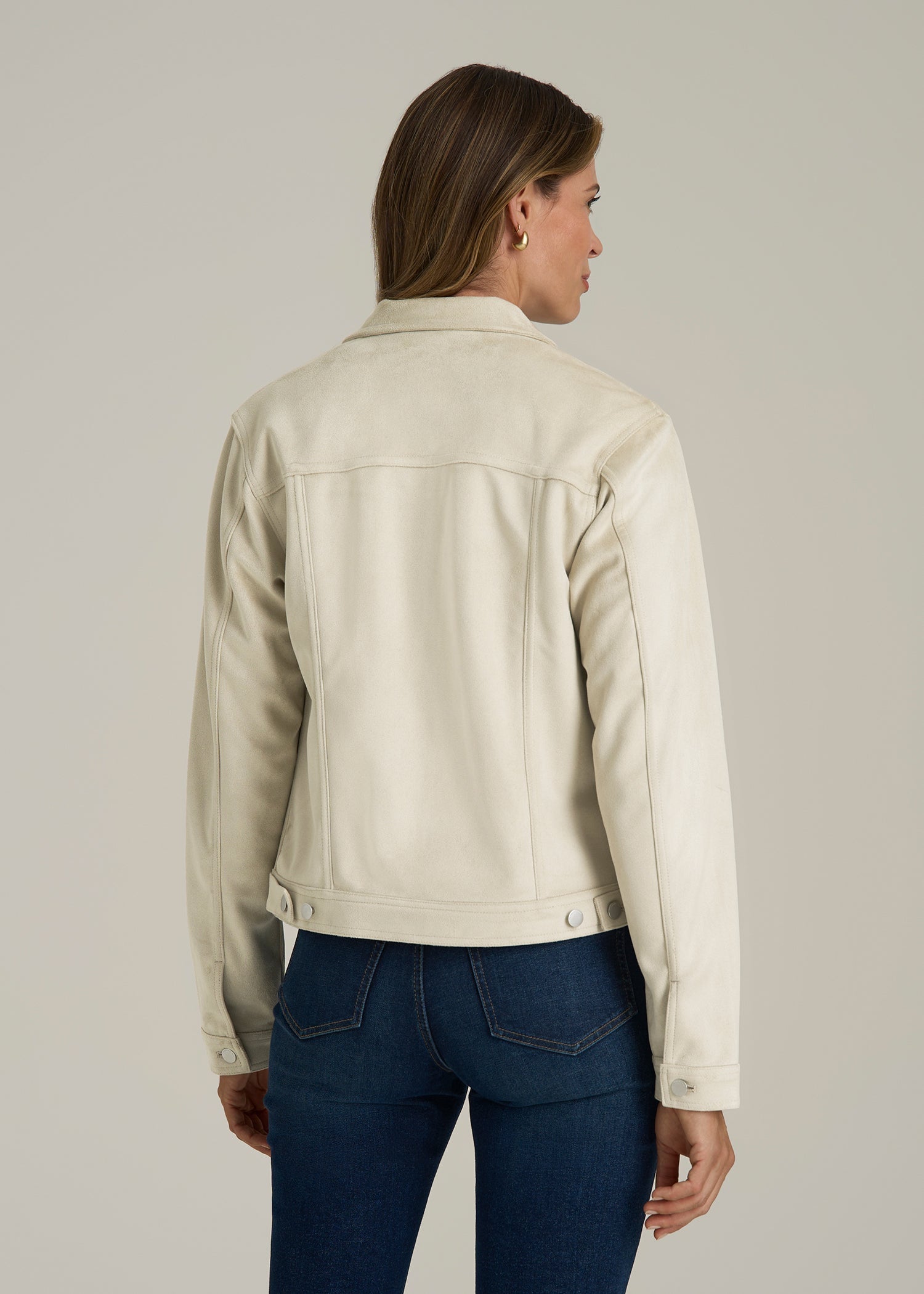 True Touch Suede Trucker Jacket in Overcast Grey