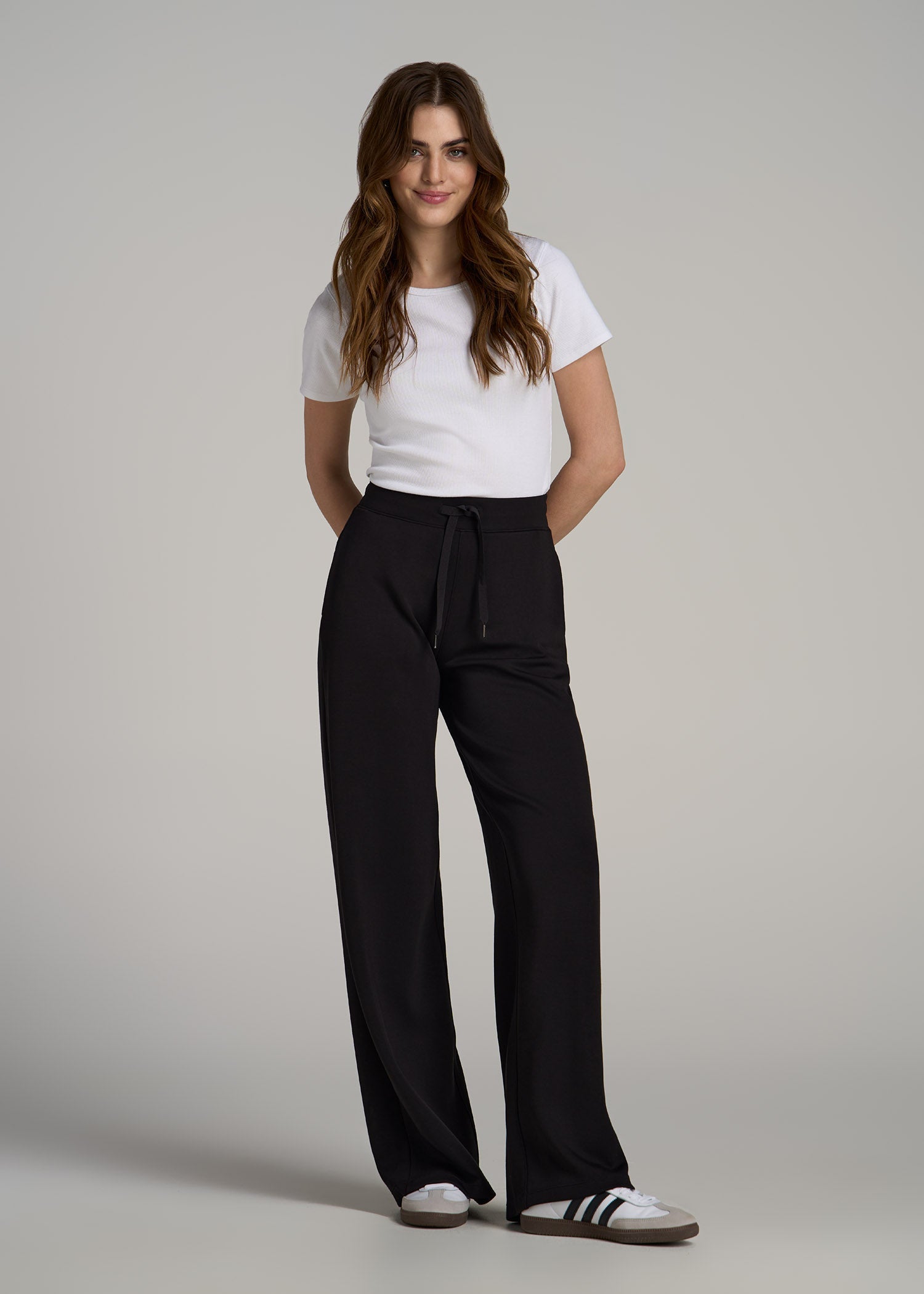 Pull-On Tie Waist Wide Leg Pants Black