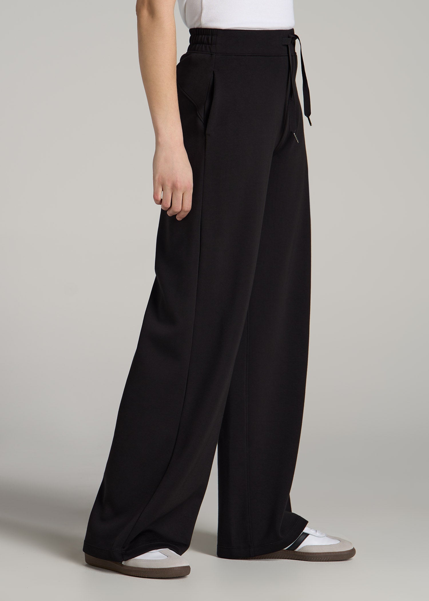 Pull-On Tie Waist Wide Leg Pants Black