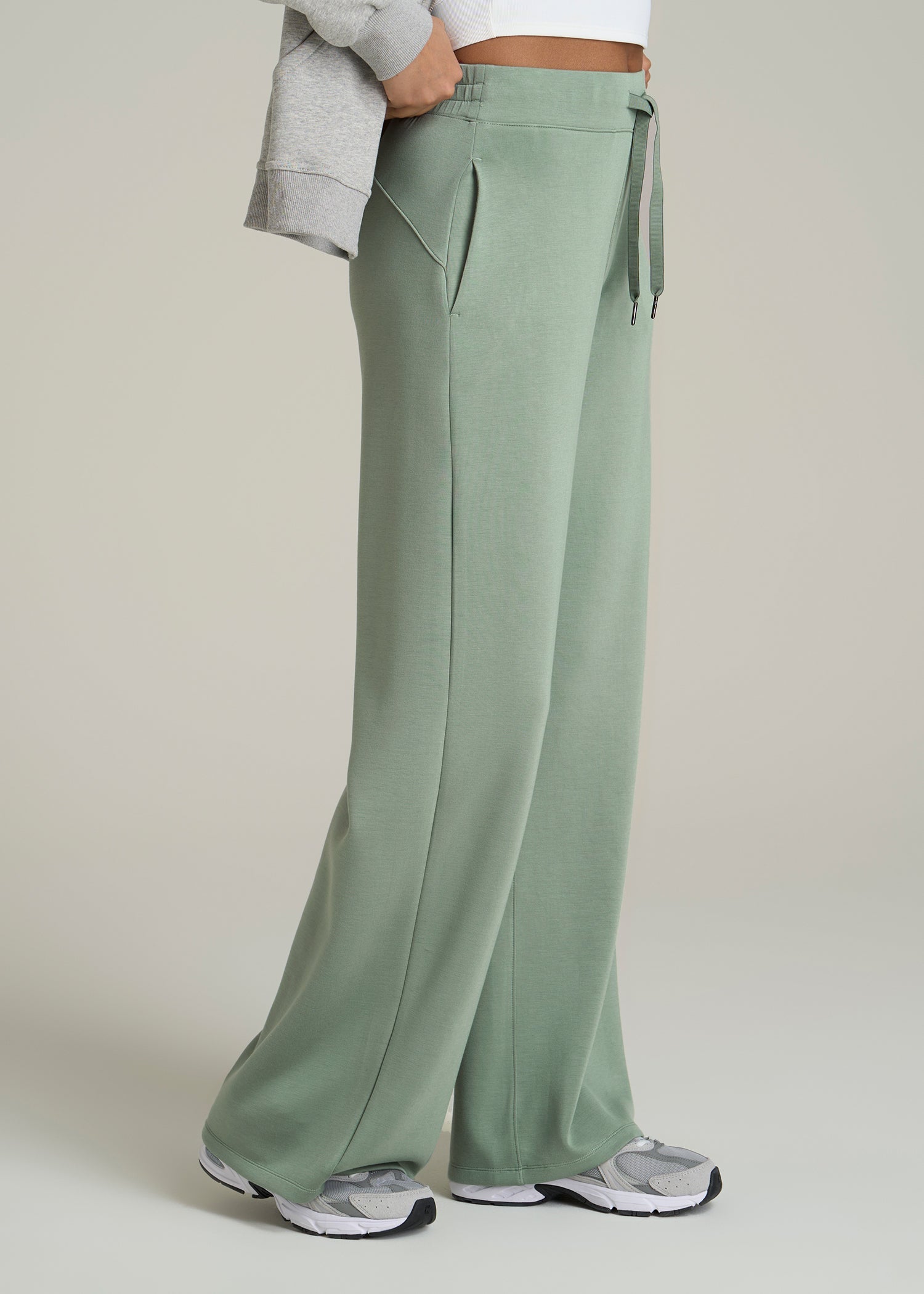Pull-On Tie Waist Wide Leg Pants Seagrass