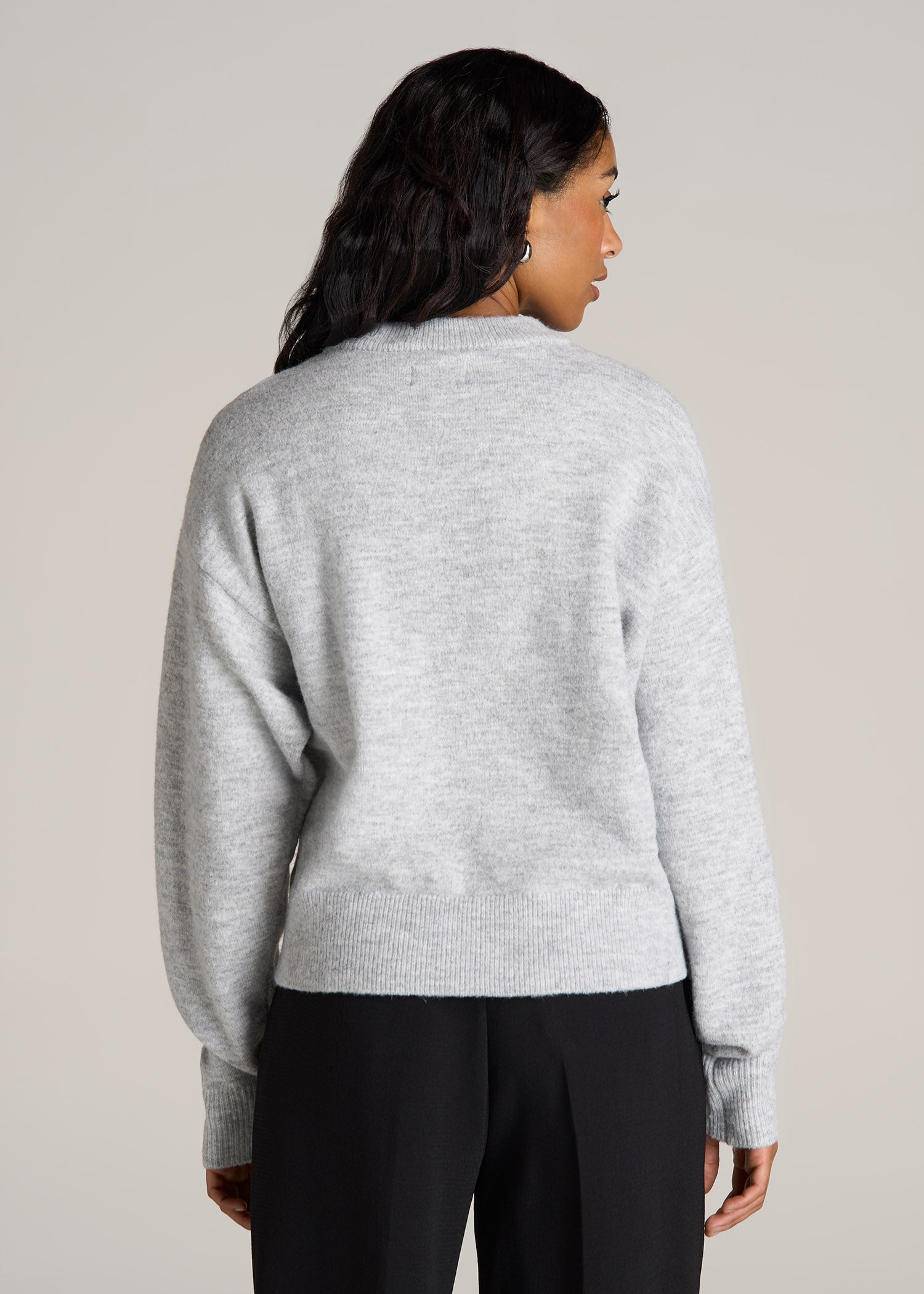 Crewneck Wool Blend Tall Women's Sweater in Grey