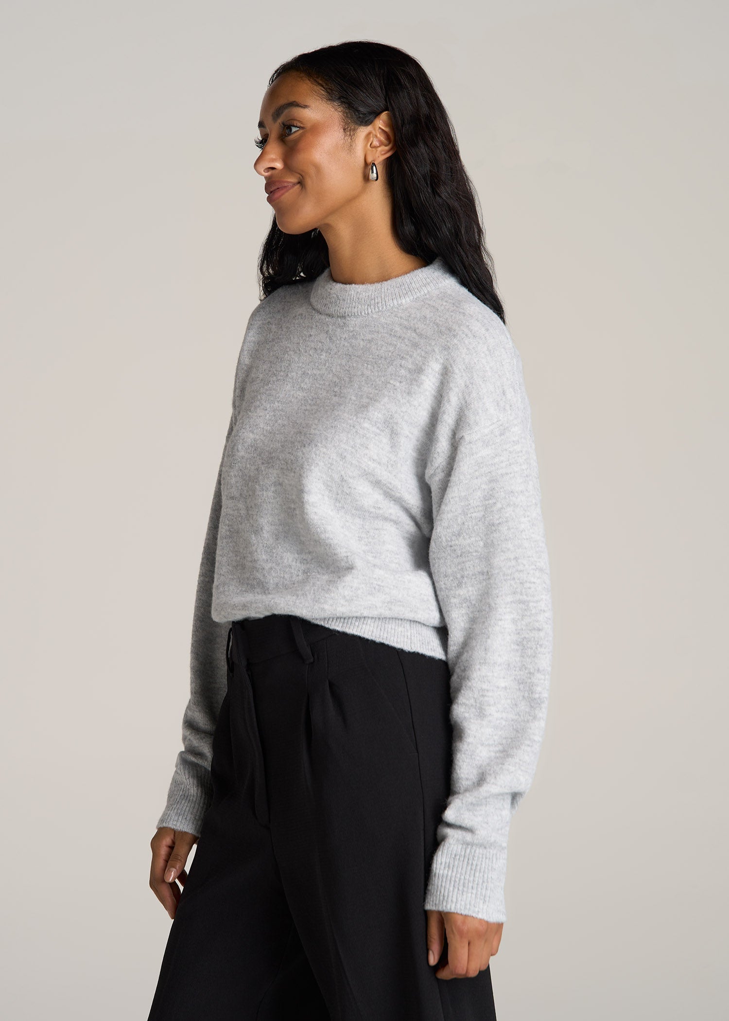 Crewneck Wool Blend Tall Women's Sweater in Grey