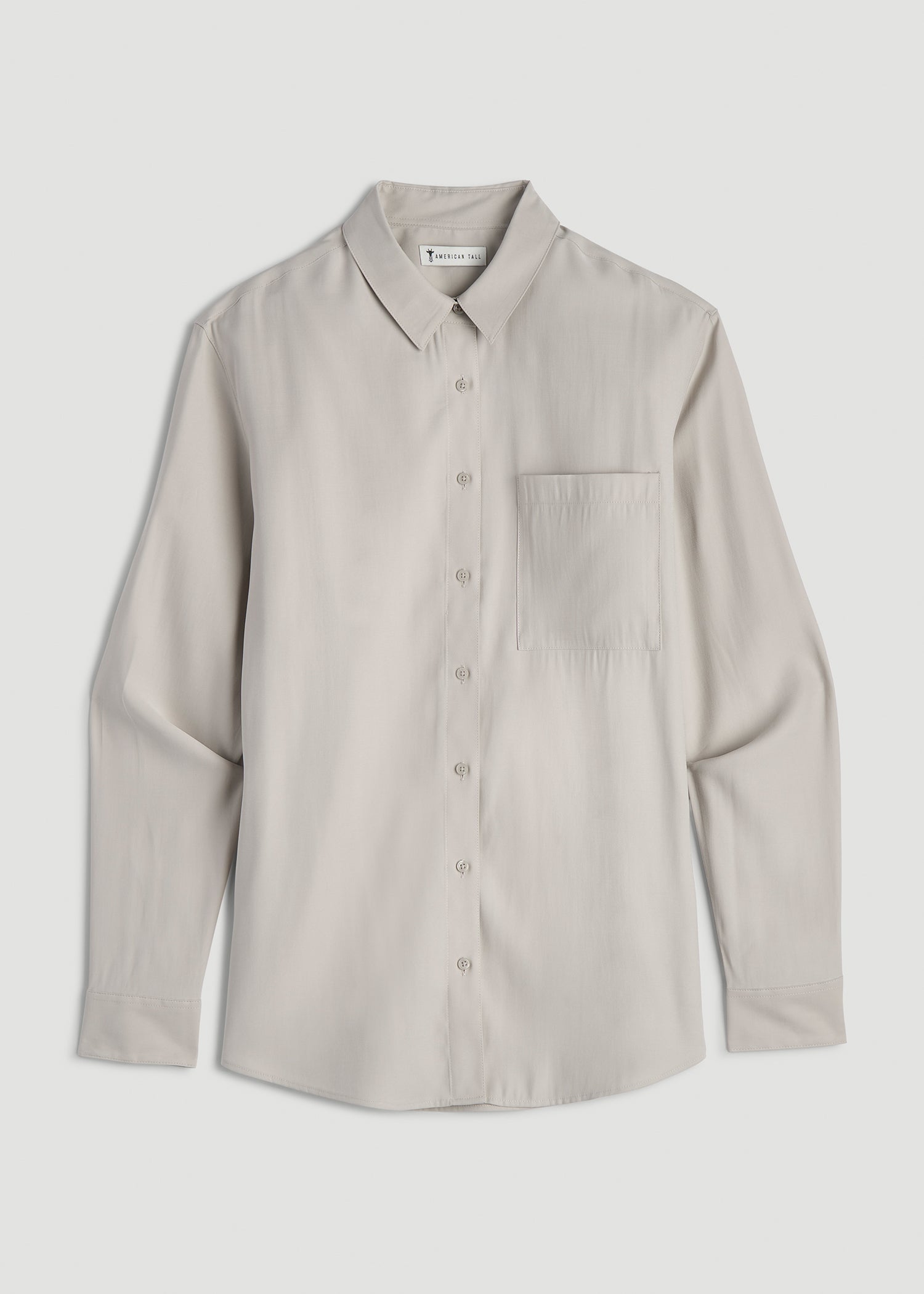 Button-Up Single-Pocket Blouse Light Gray