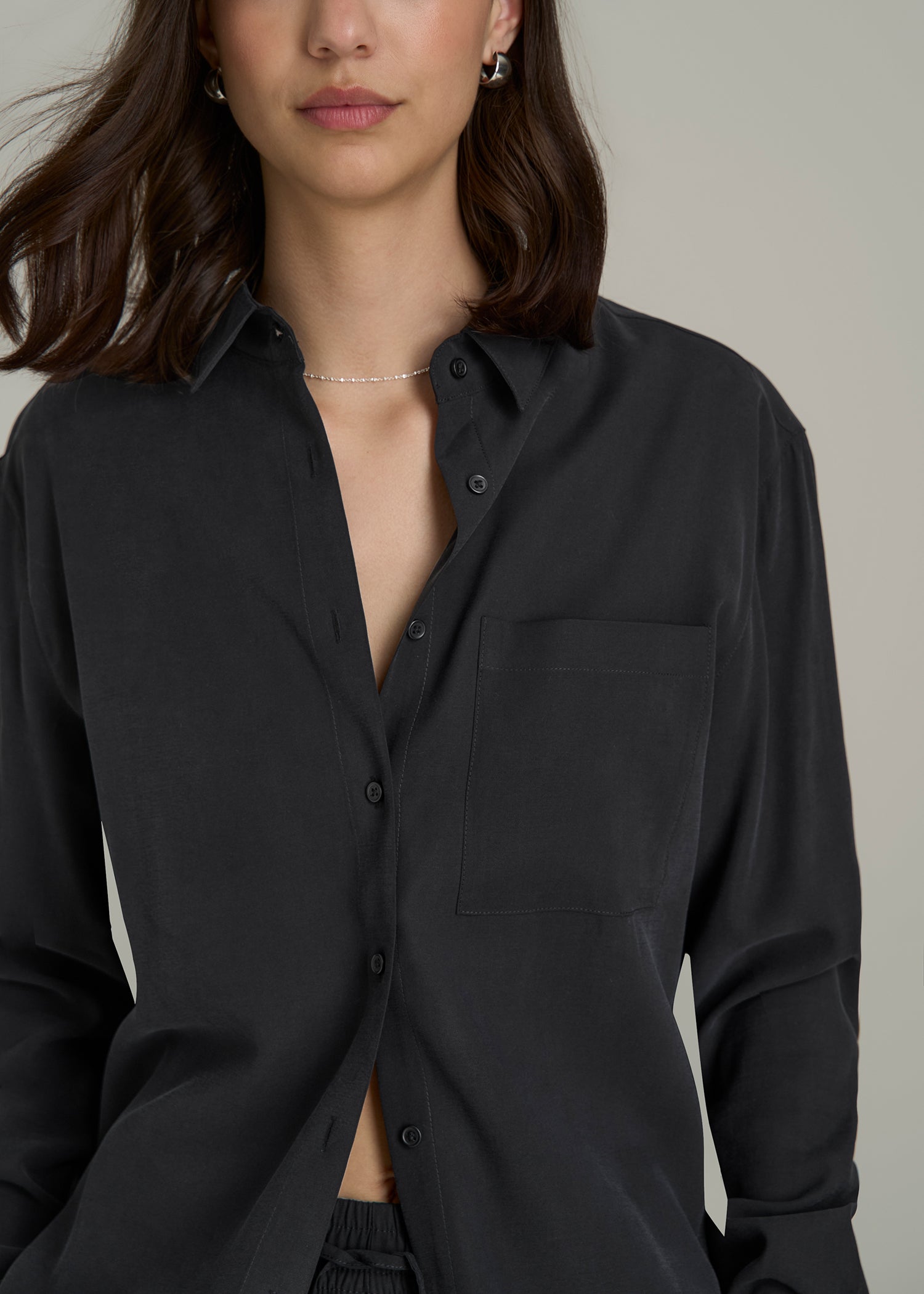 Button-Up Single-Pocket Blouse Black
