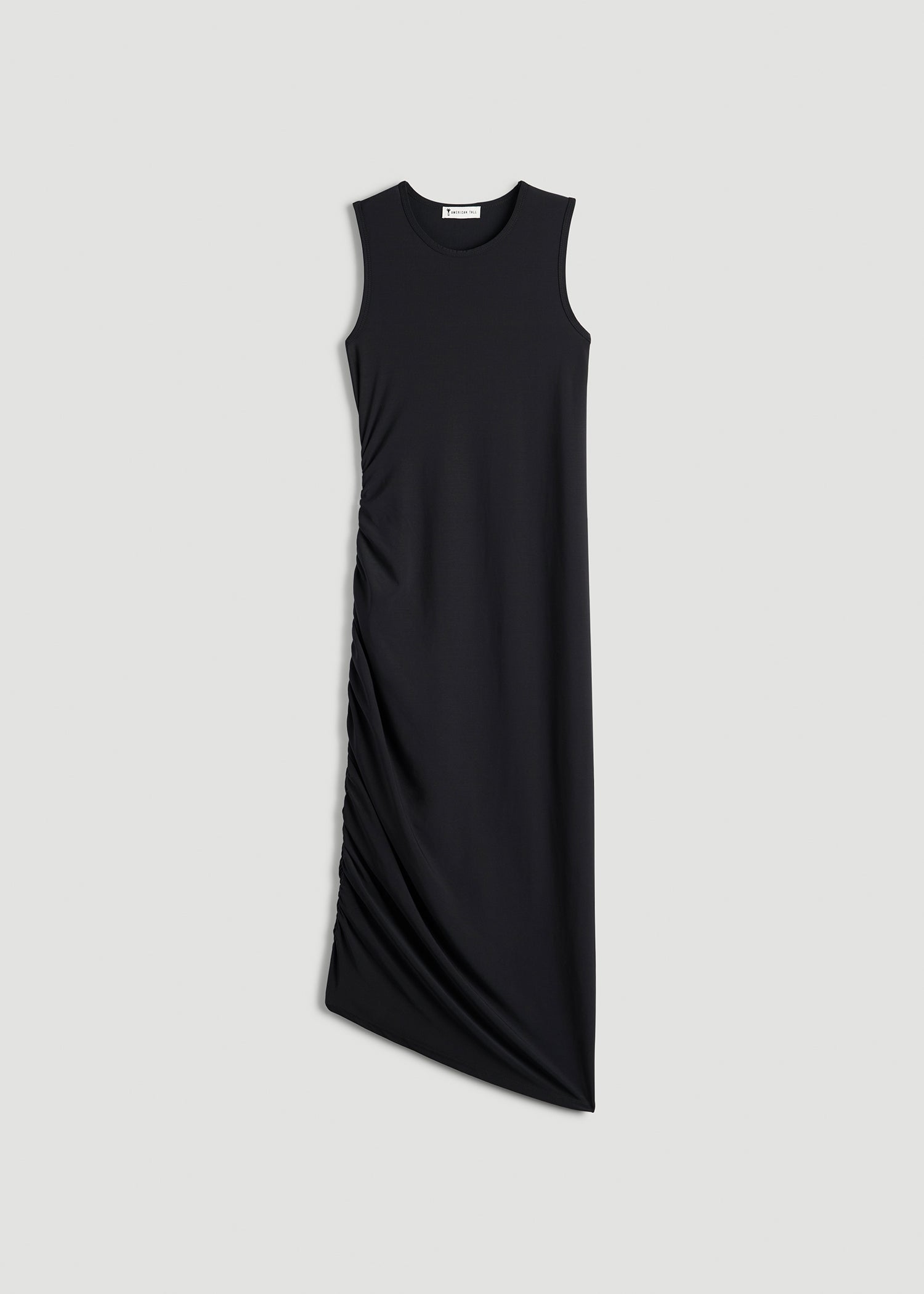 Ruched Jersey Midi Dress in Obsidian Black