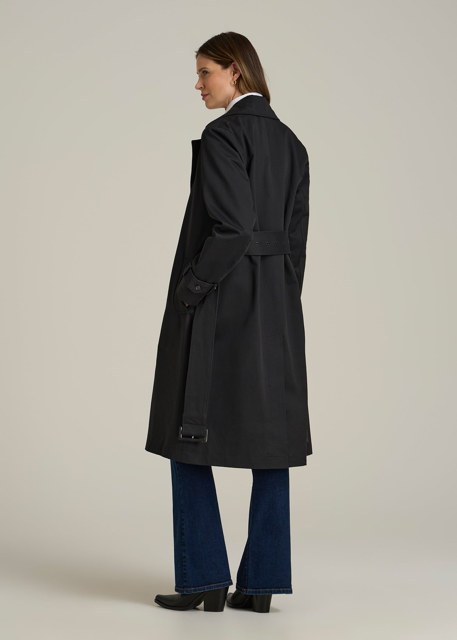 Double-Breasted Trench Coat in Obsidian Black