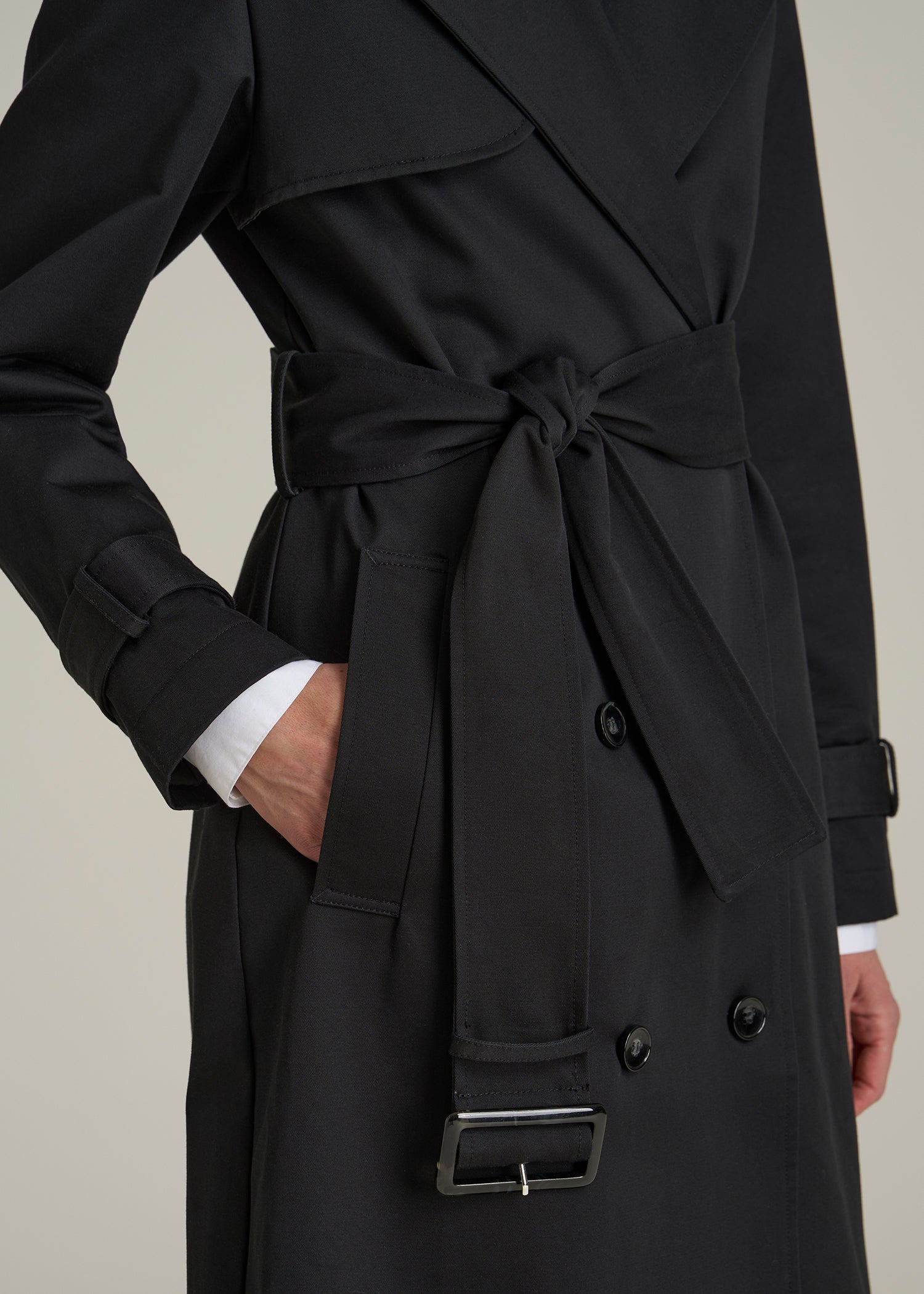 Double-Breasted Trench Coat in Obsidian Black
