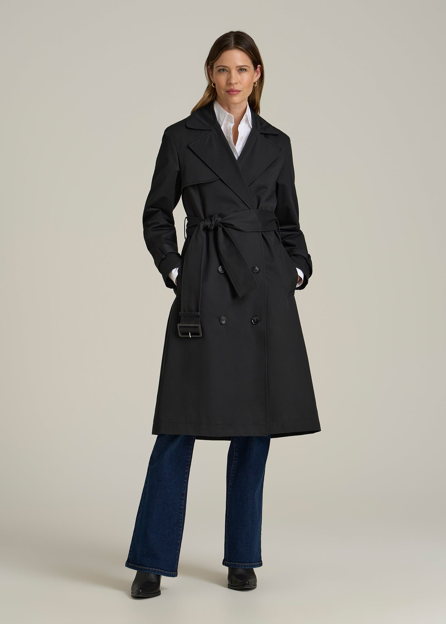 Double-Breasted Trench Coat in Obsidian Black