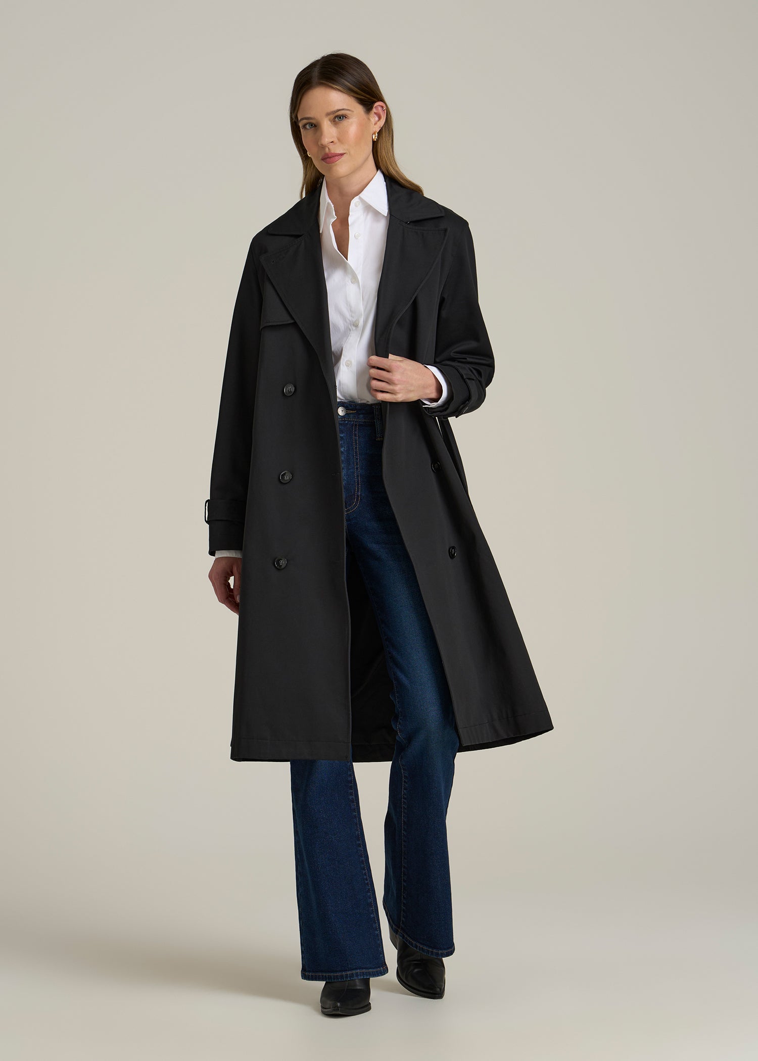 Double-Breasted Trench Coat in Obsidian Black