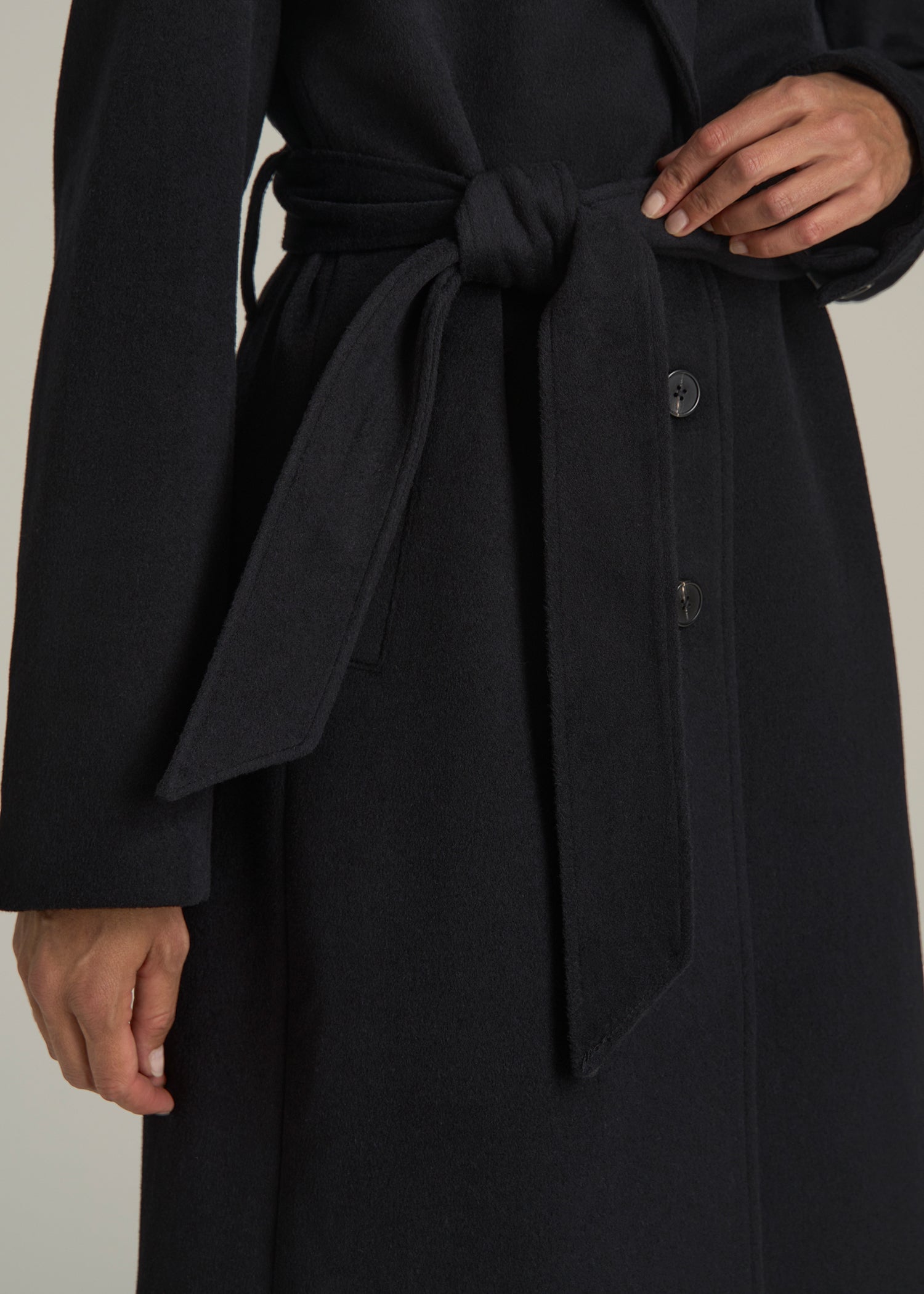 Belted Wool-Blend Coat in Obsidian Black
