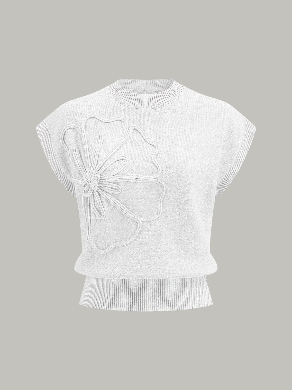 Flower Applique Cap Sleeve Knit Top