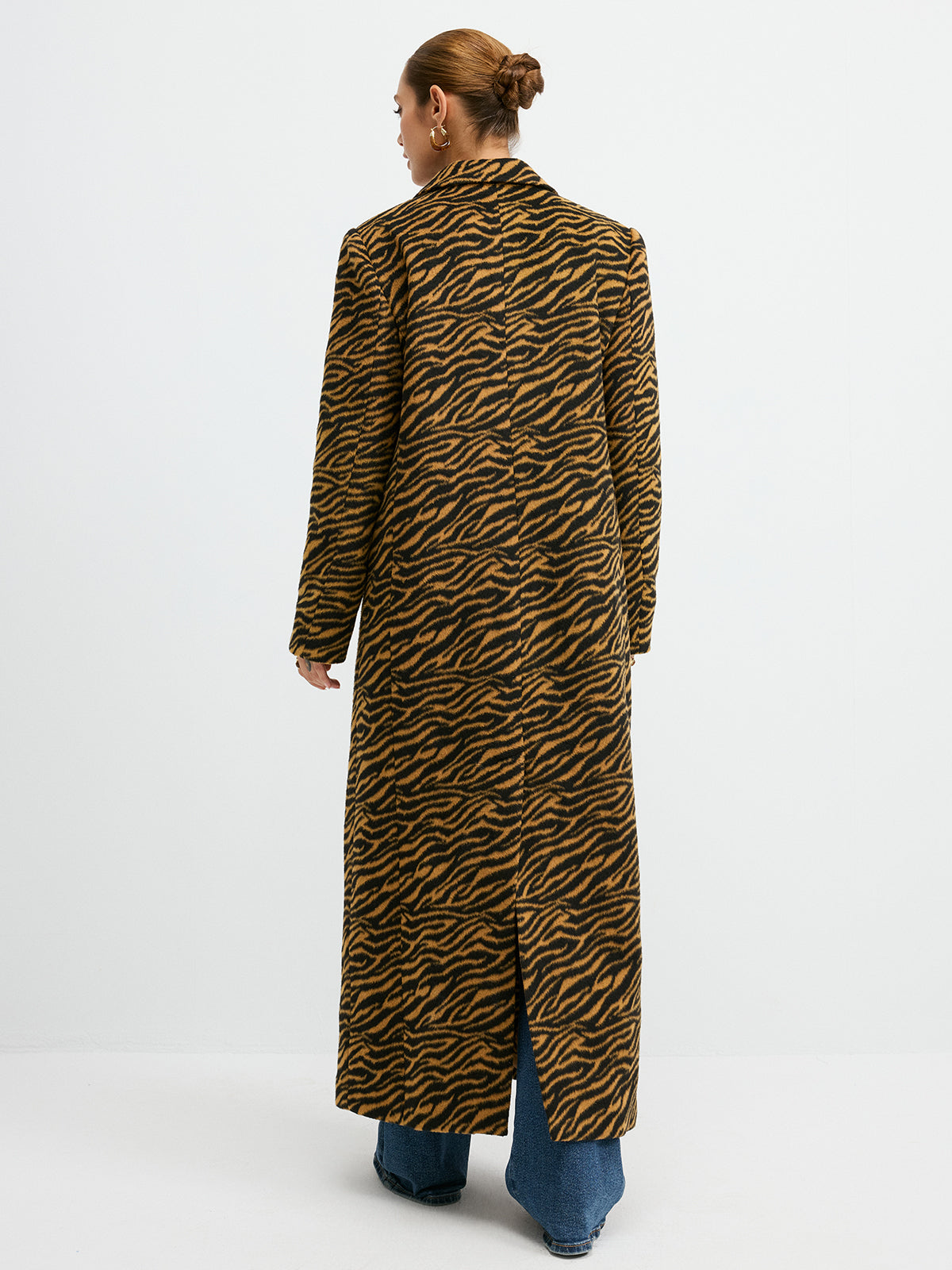Tiger Print Oversized Tweed Long Coat