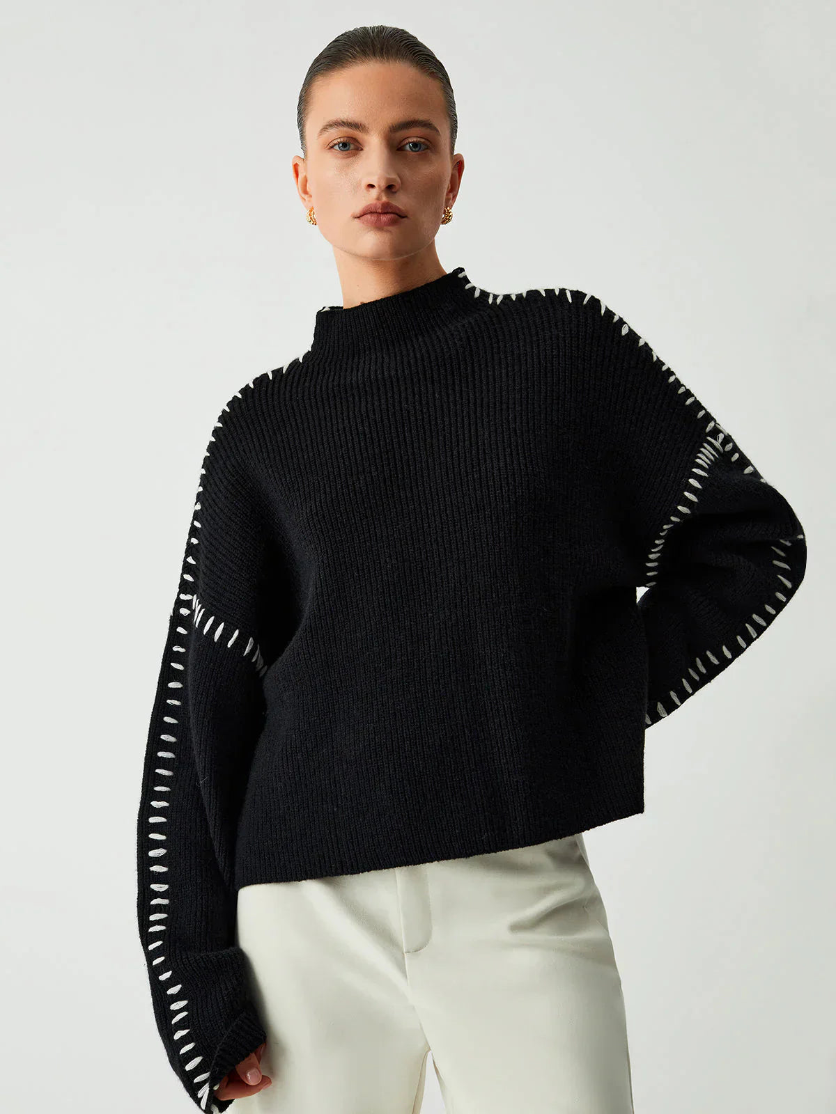 Architectural Cotton-Detail Sweater in Soft Sand