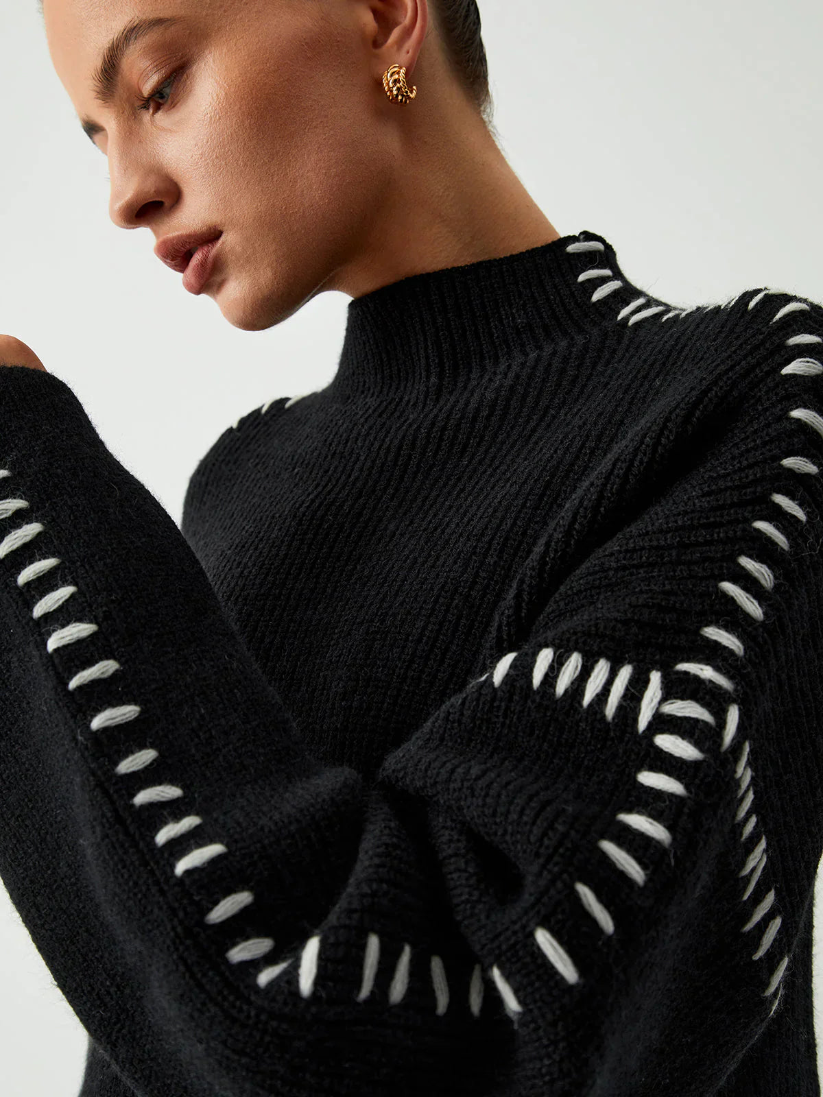 Architectural Cotton-Detail Sweater in Soft Sand