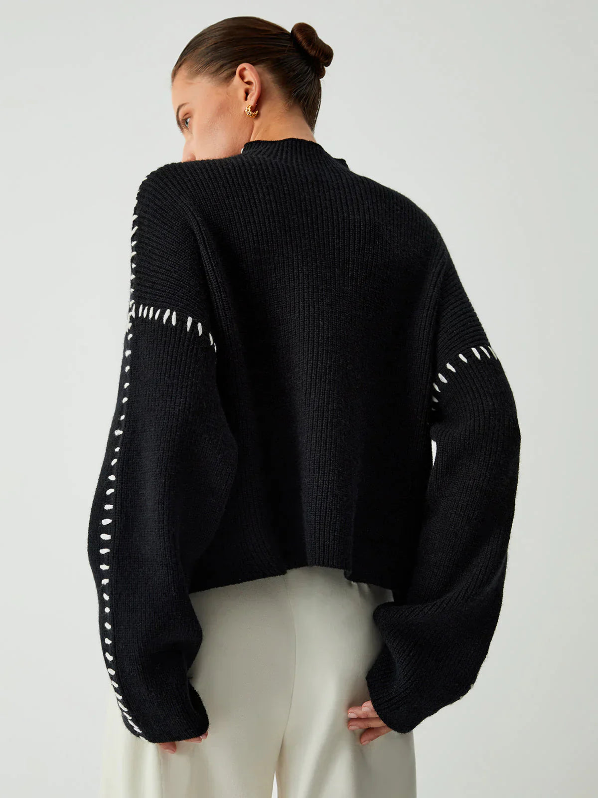 Architectural Cotton-Detail Sweater in Soft Sand