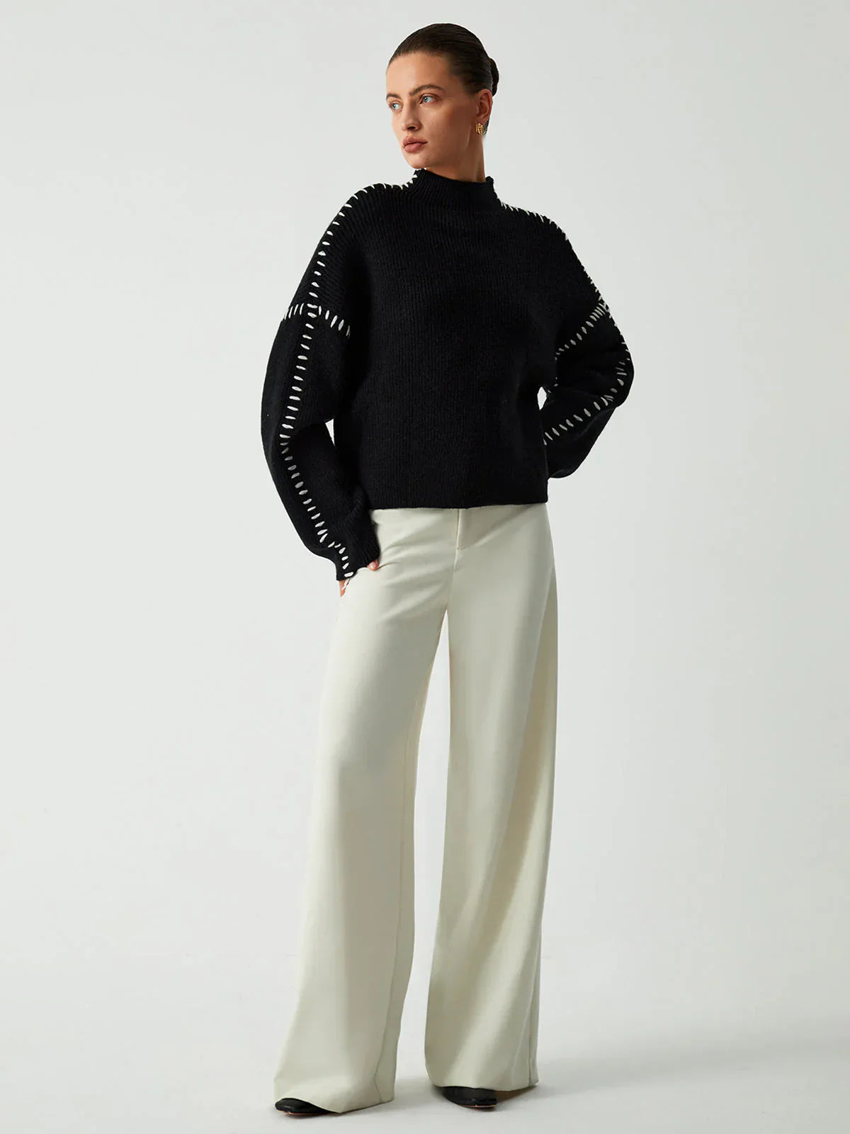 Architectural Cotton-Detail Sweater in Soft Sand