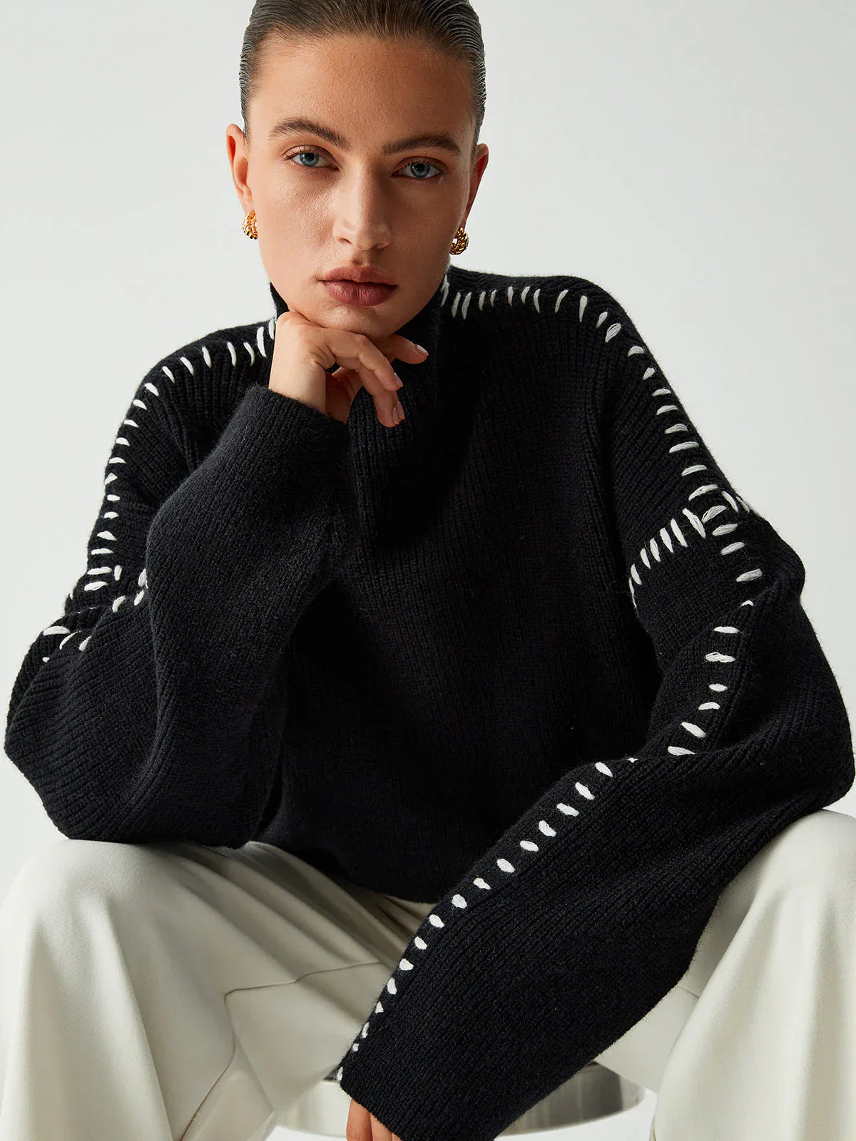 Architectural Cotton-Detail Sweater in Soft Sand