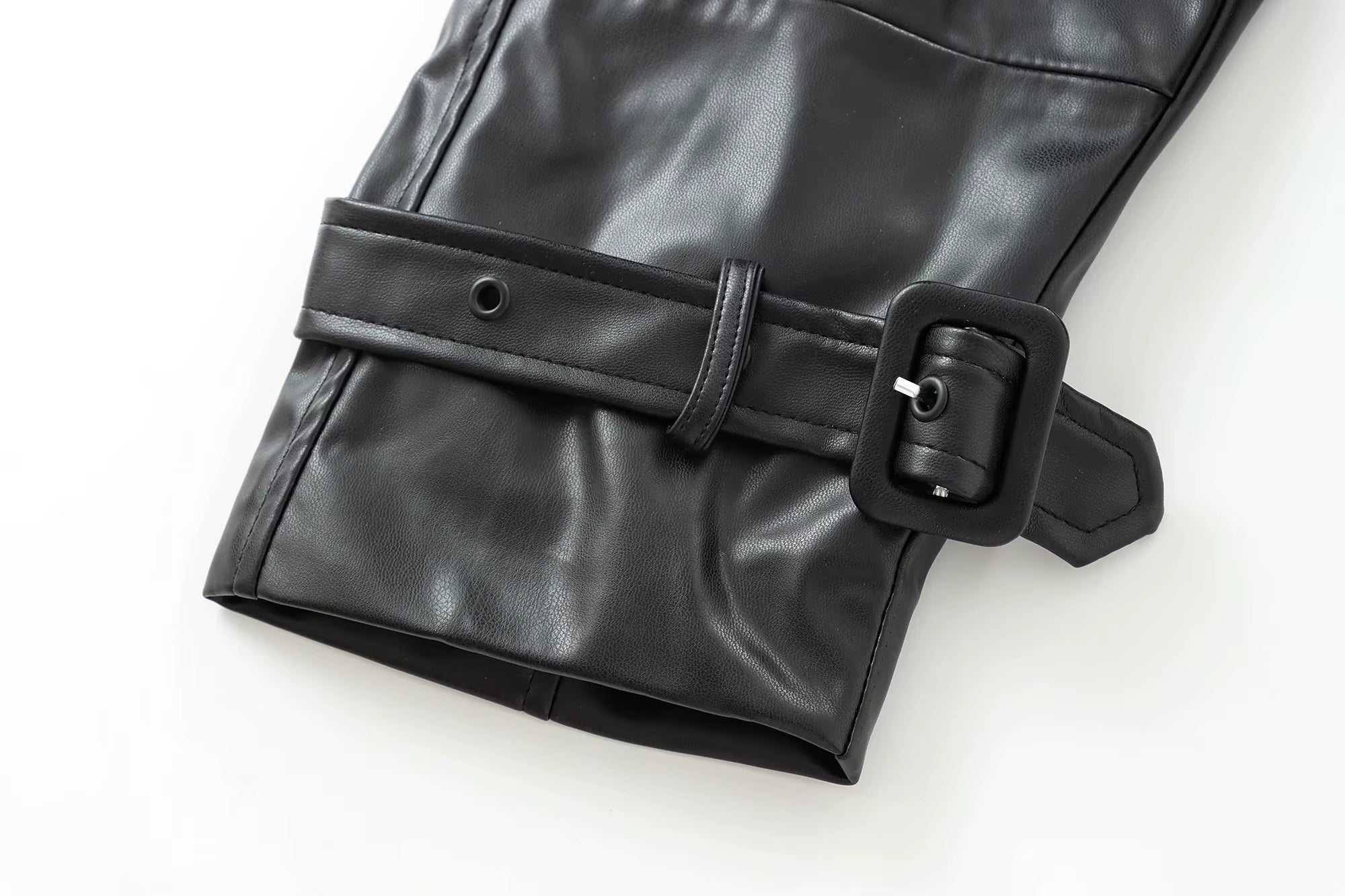 Black Faux Leather Cropped Trench Jacket - Structured Short Moto Biker Coat