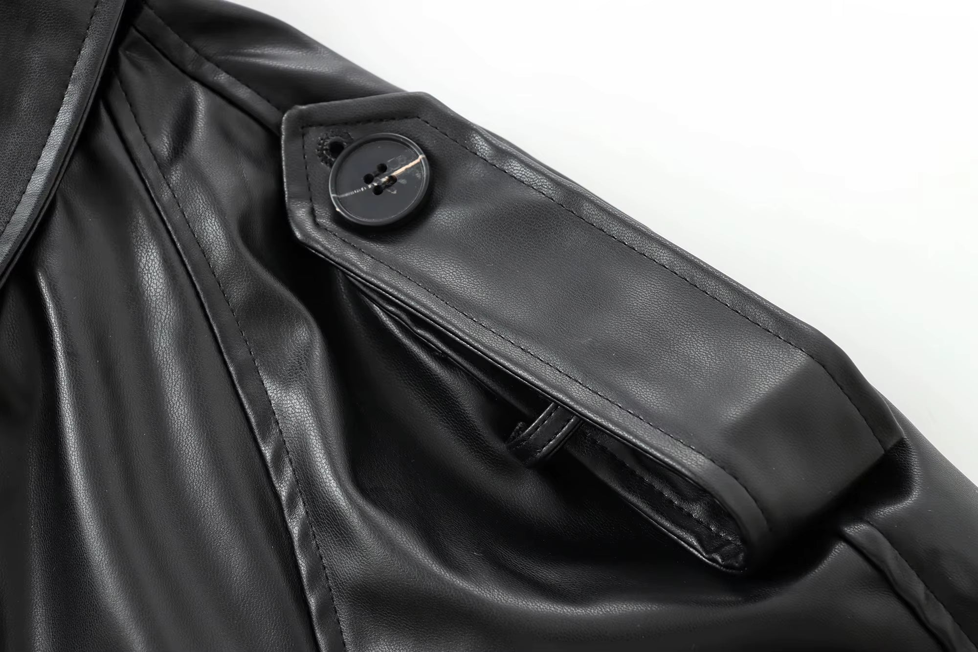 Black Faux Leather Cropped Trench Jacket - Structured Short Moto Biker Coat