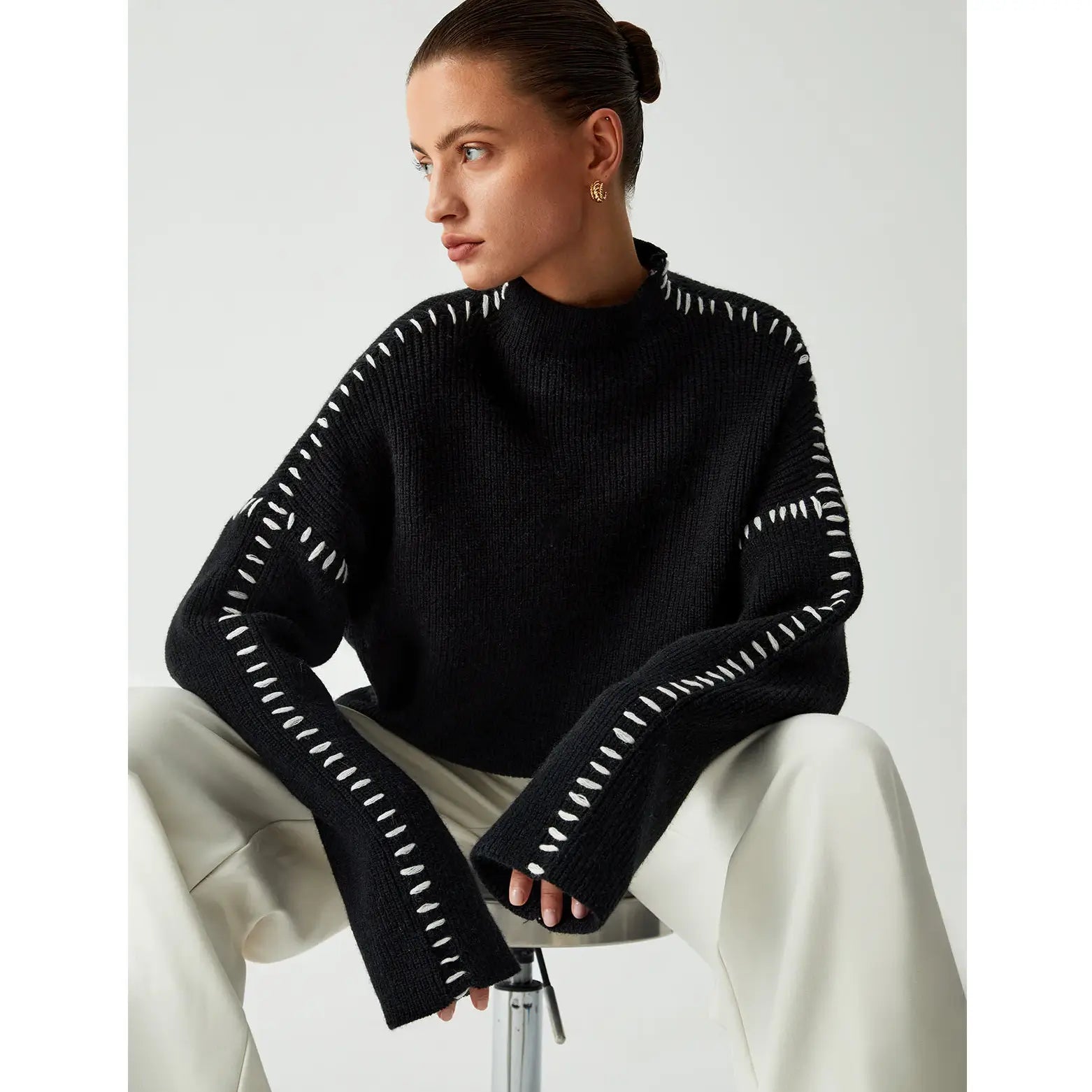 Architectural Cotton-Detail Sweater in Soft Sand