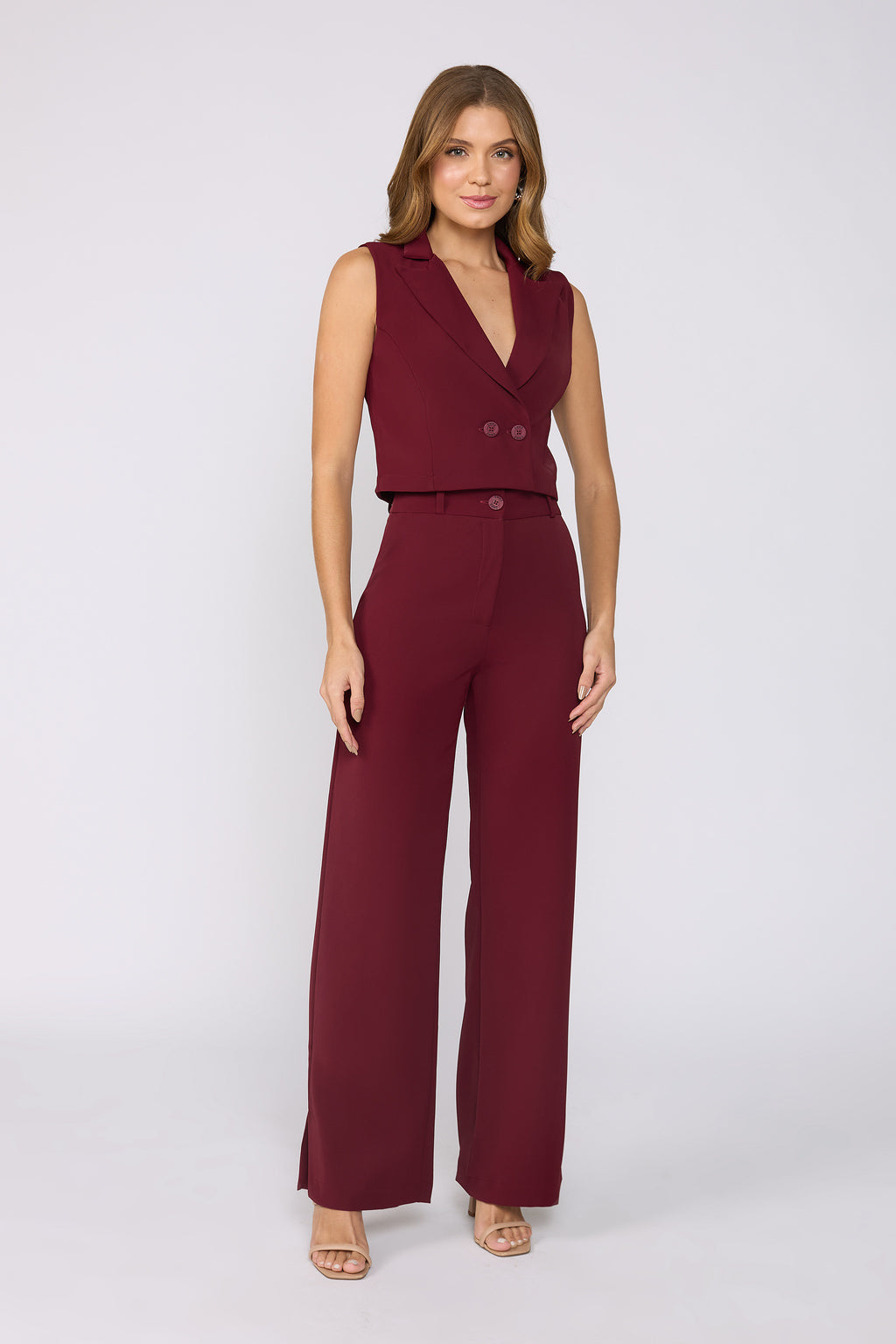 Burgundy straight-leg trousers