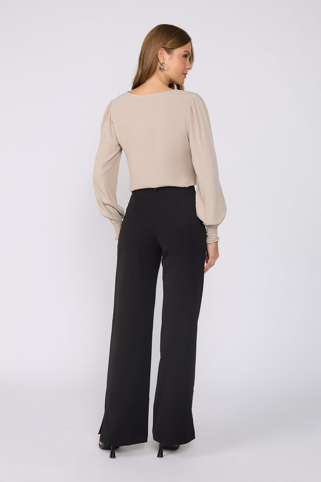 Black straight-leg trousers