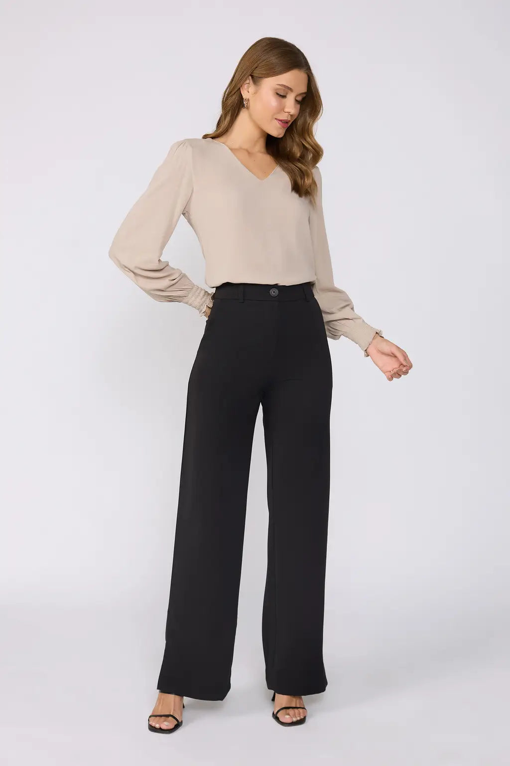 High-Waisted Straight-Leg Trousers in Obsidian Black