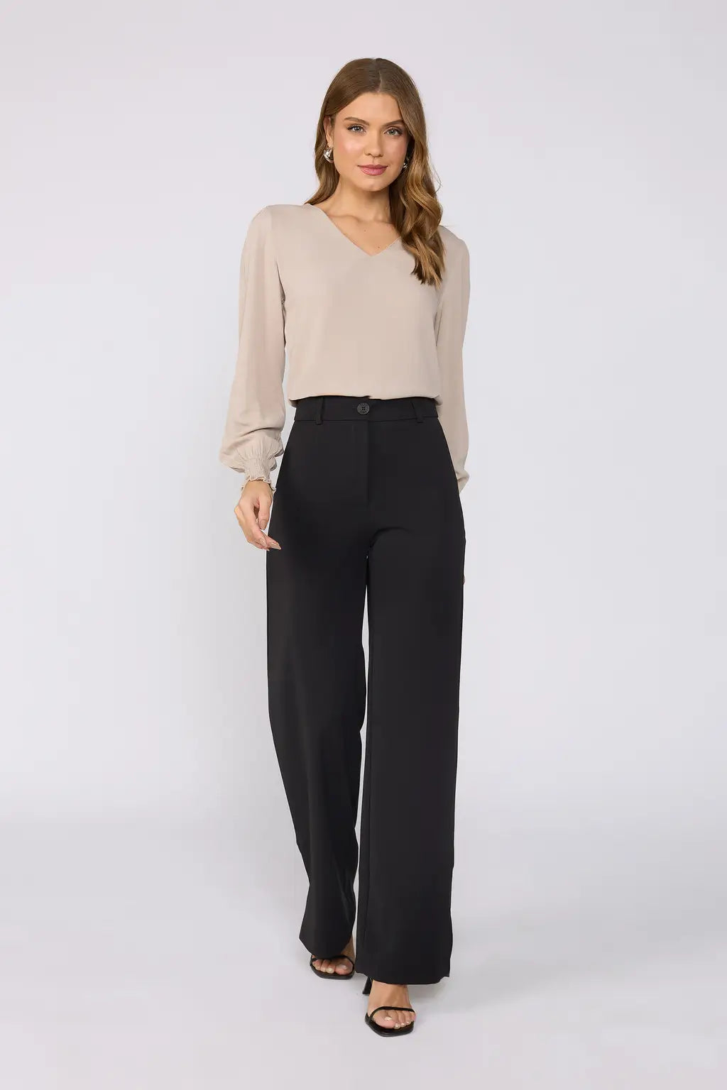 High-Waisted Straight-Leg Trousers in Obsidian Black