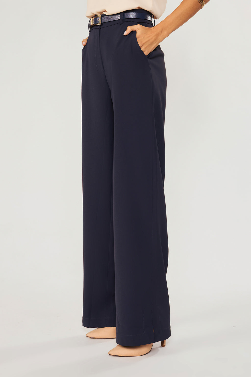 Navy blue straight trousers