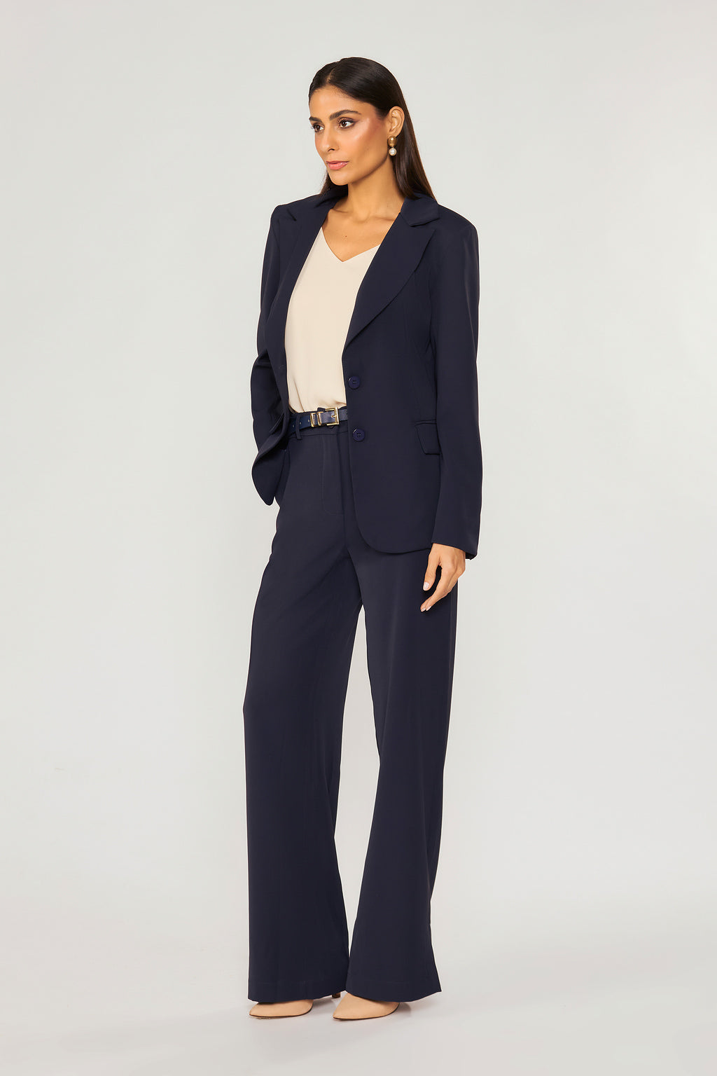 Navy blue straight trousers