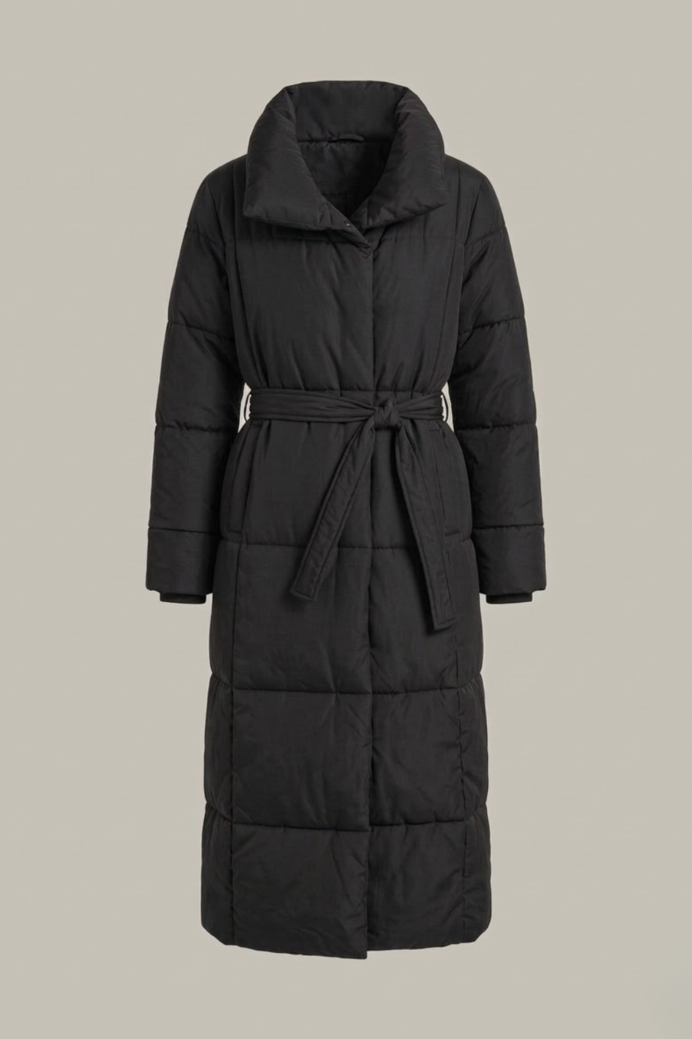 Women's Longline Belted Puffer Jacket - Insulated Winter Trench Coat
