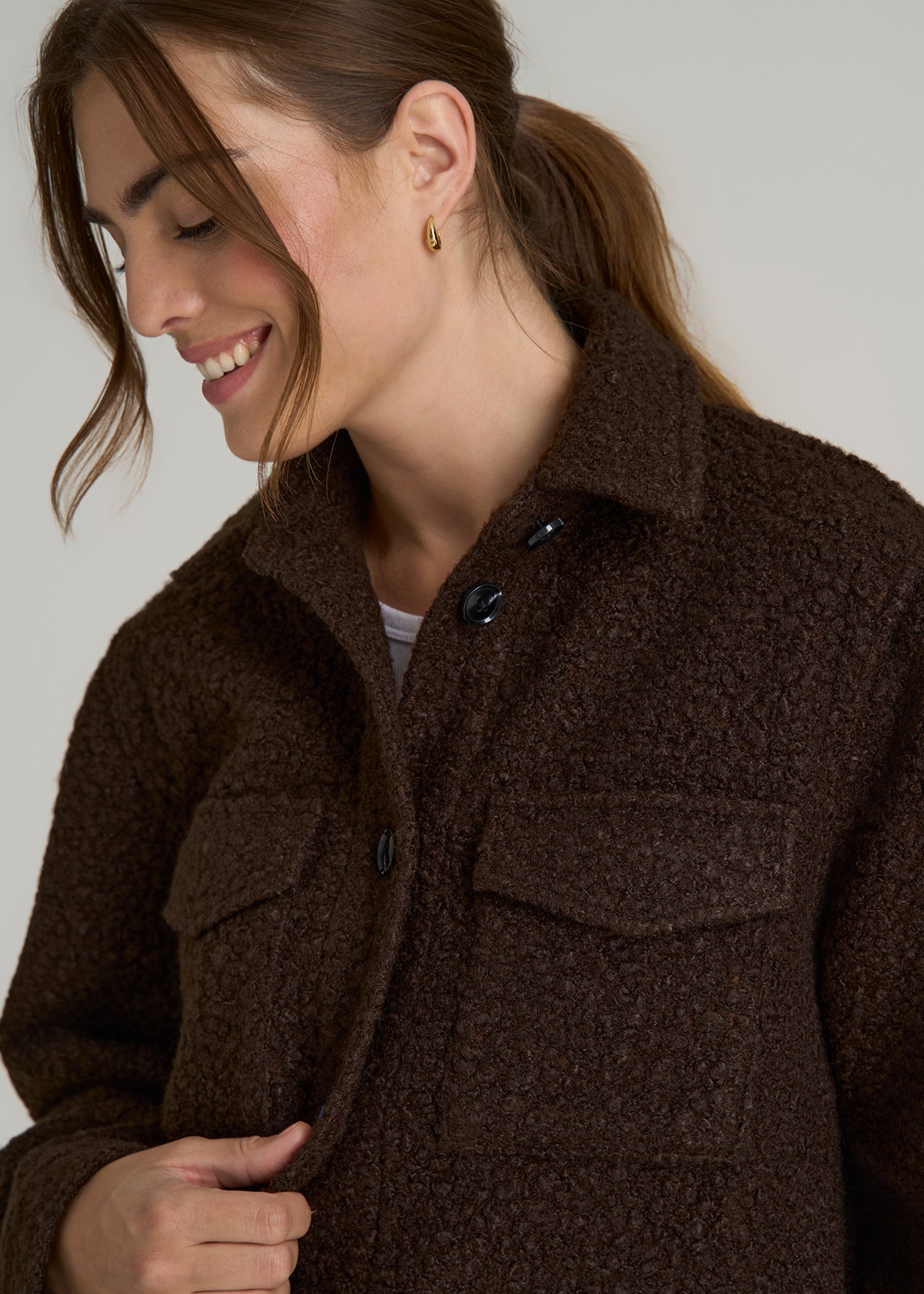 Women's Brown Bouclé Coat