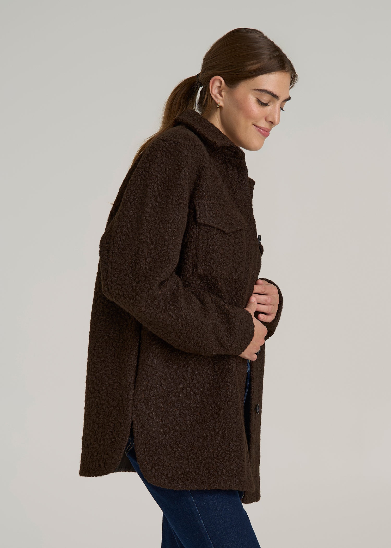 Women's Brown Bouclé Coat