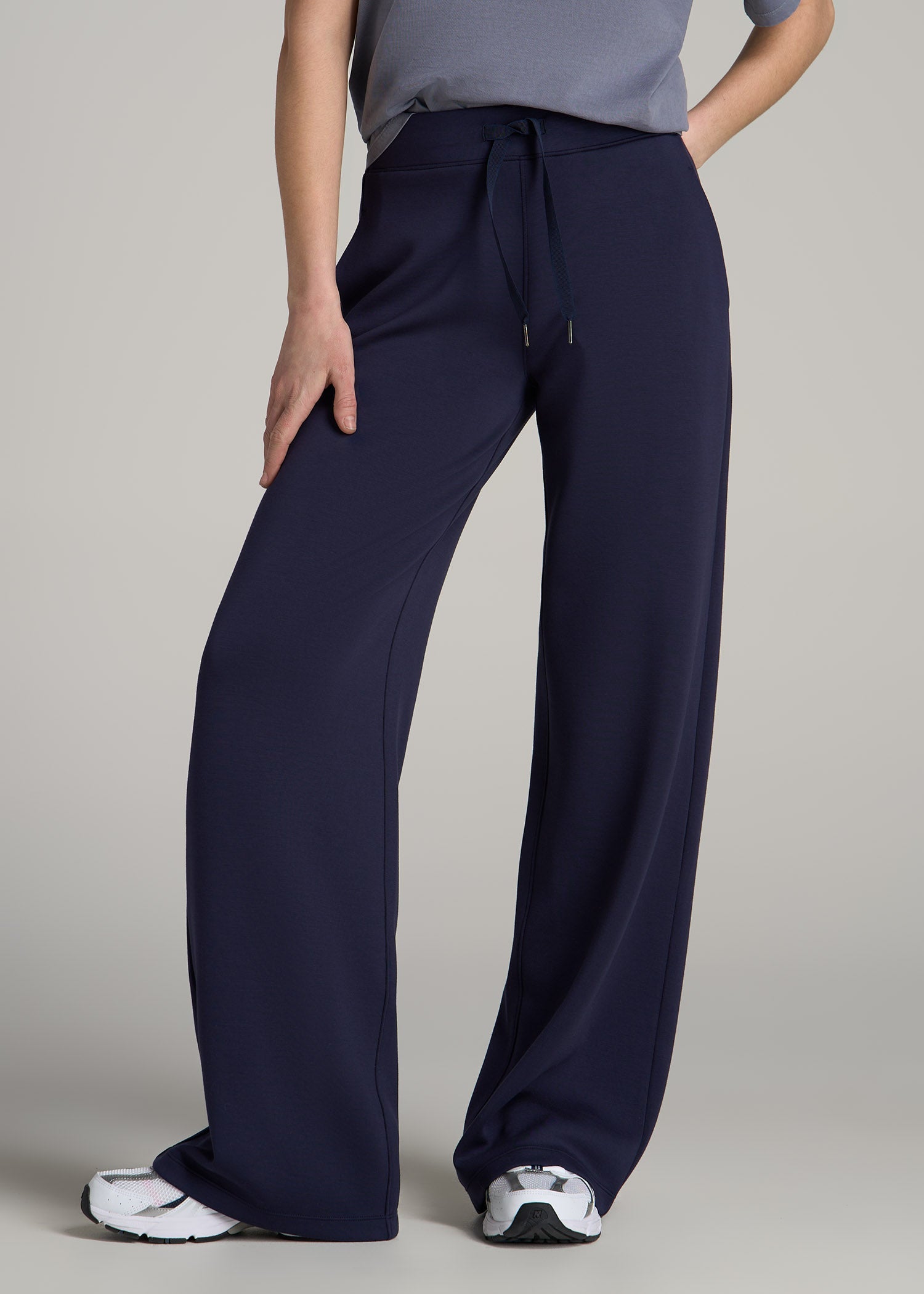 Pull-On Tie Waist Wide Leg Pants Navy