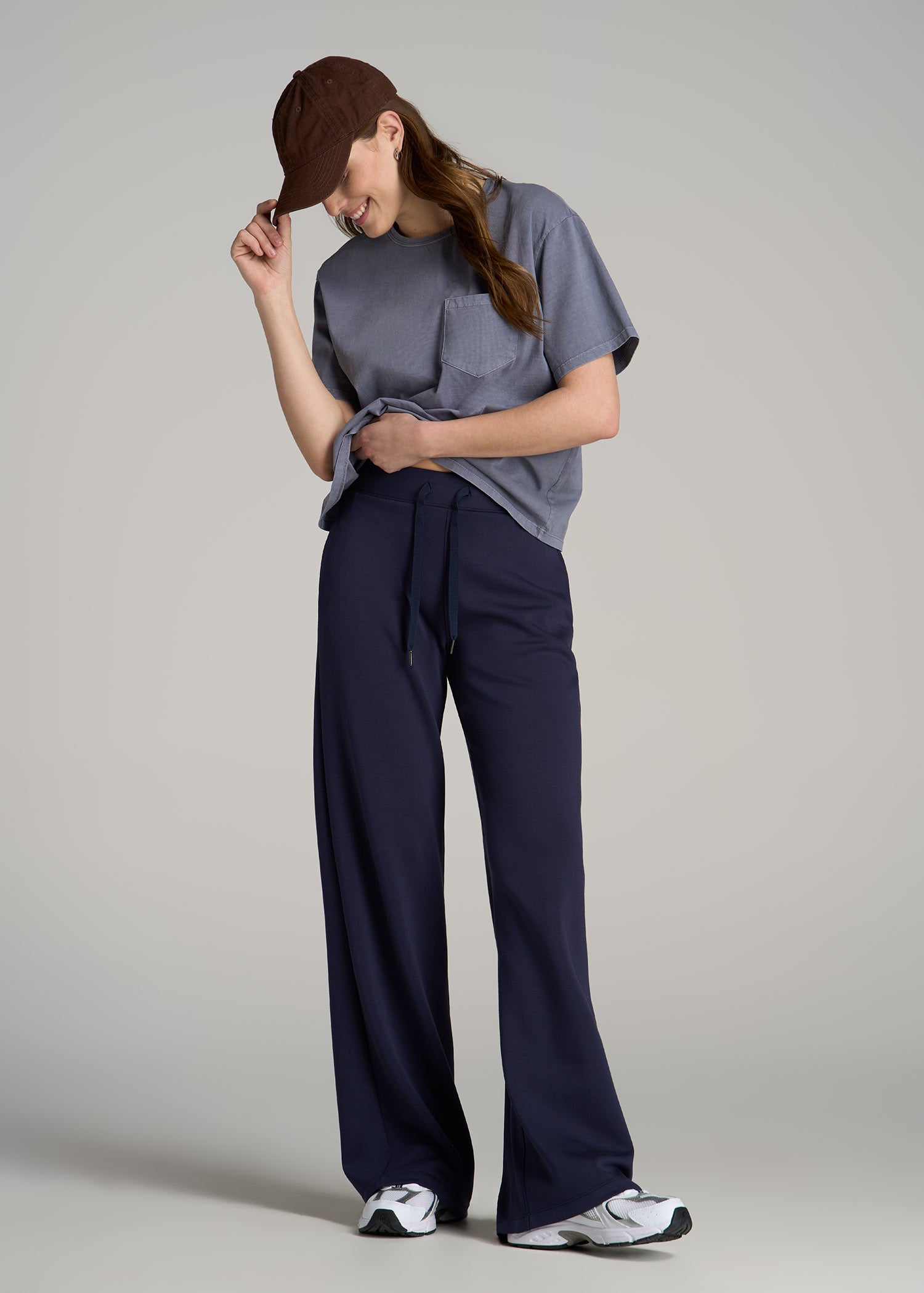 Pull-On Tie Waist Wide Leg Pants Navy