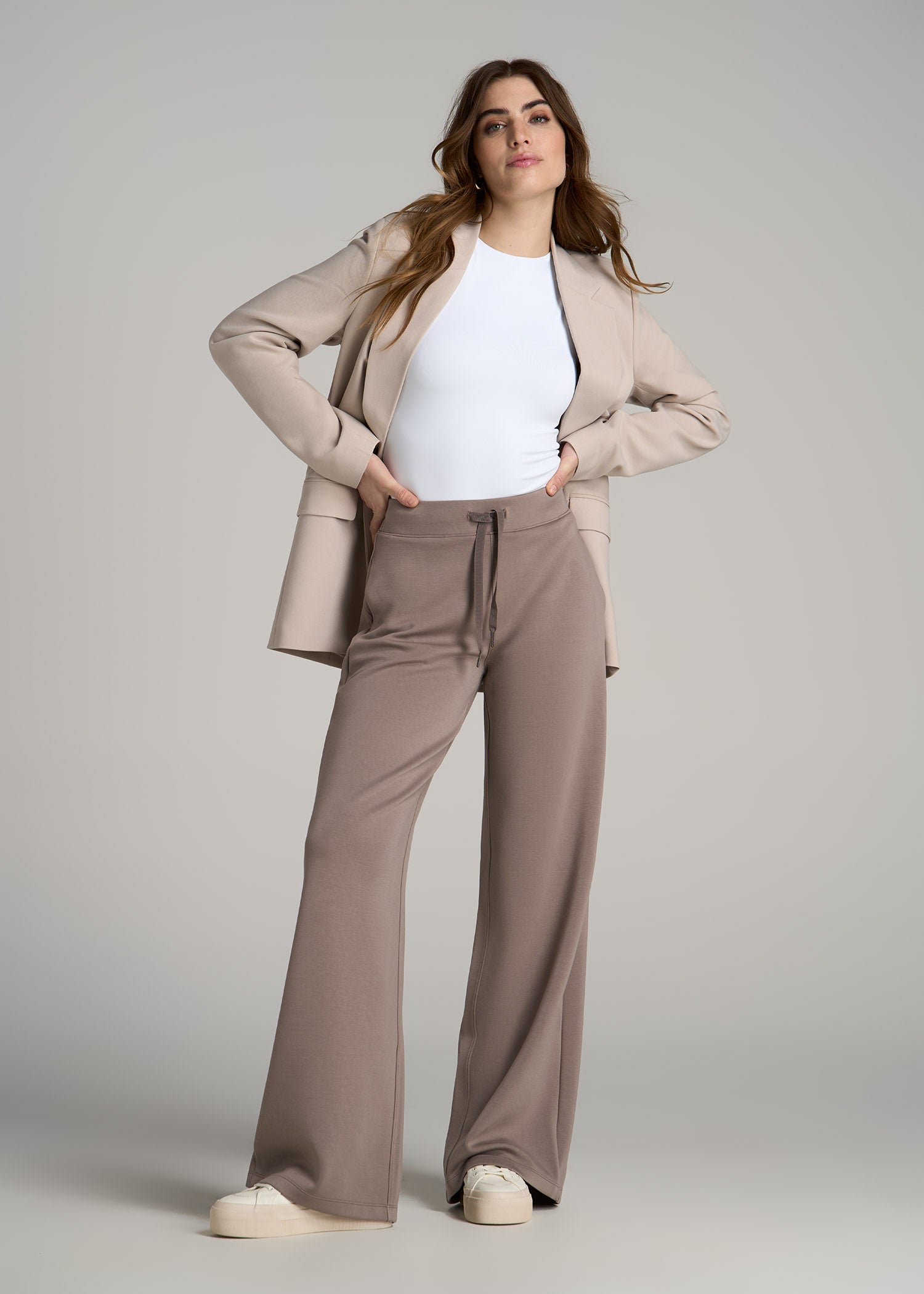 Pull-On Tie Waist Wide Leg Pants Portobello