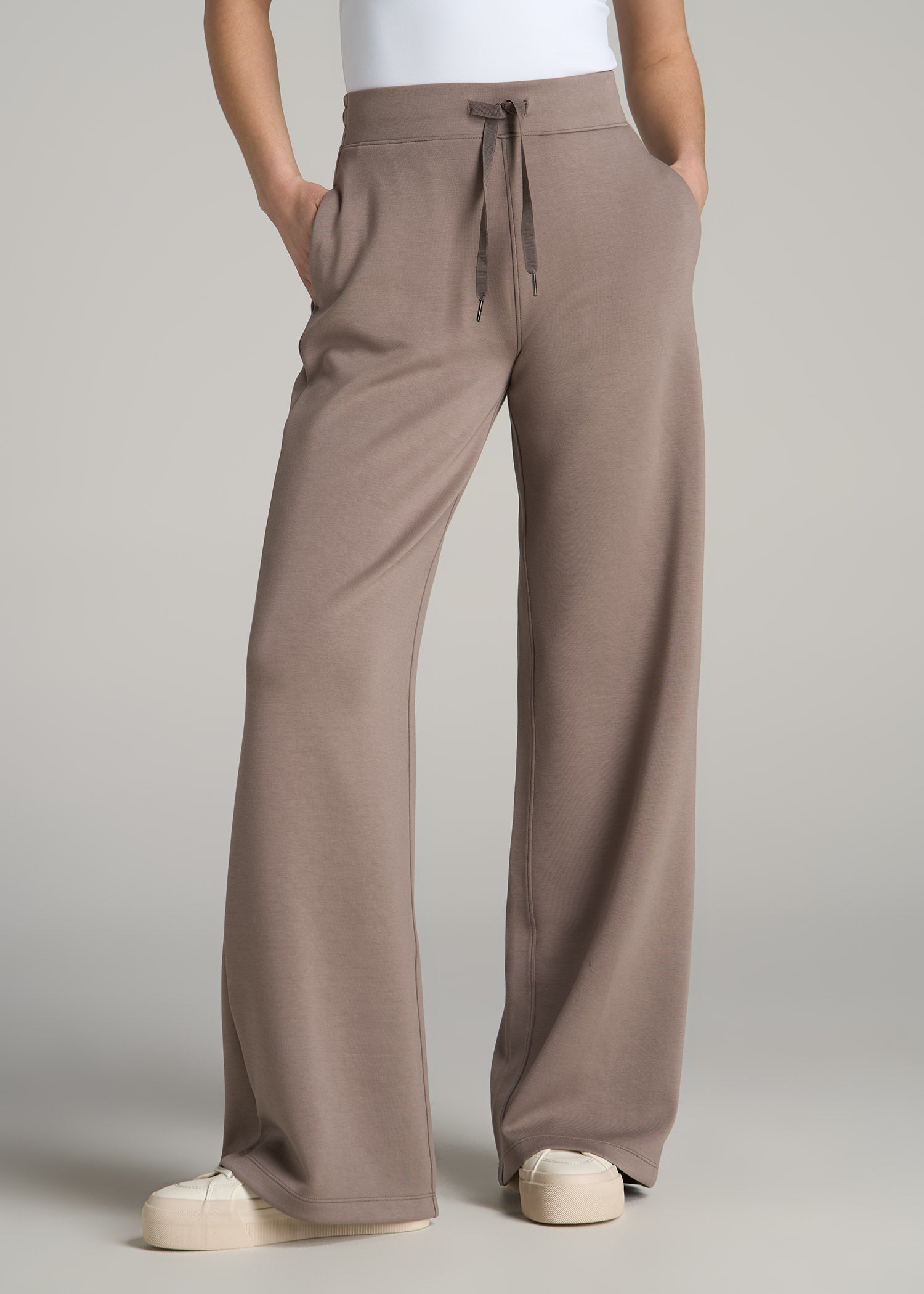 Pull-On Tie Waist Wide Leg Pants Portobello