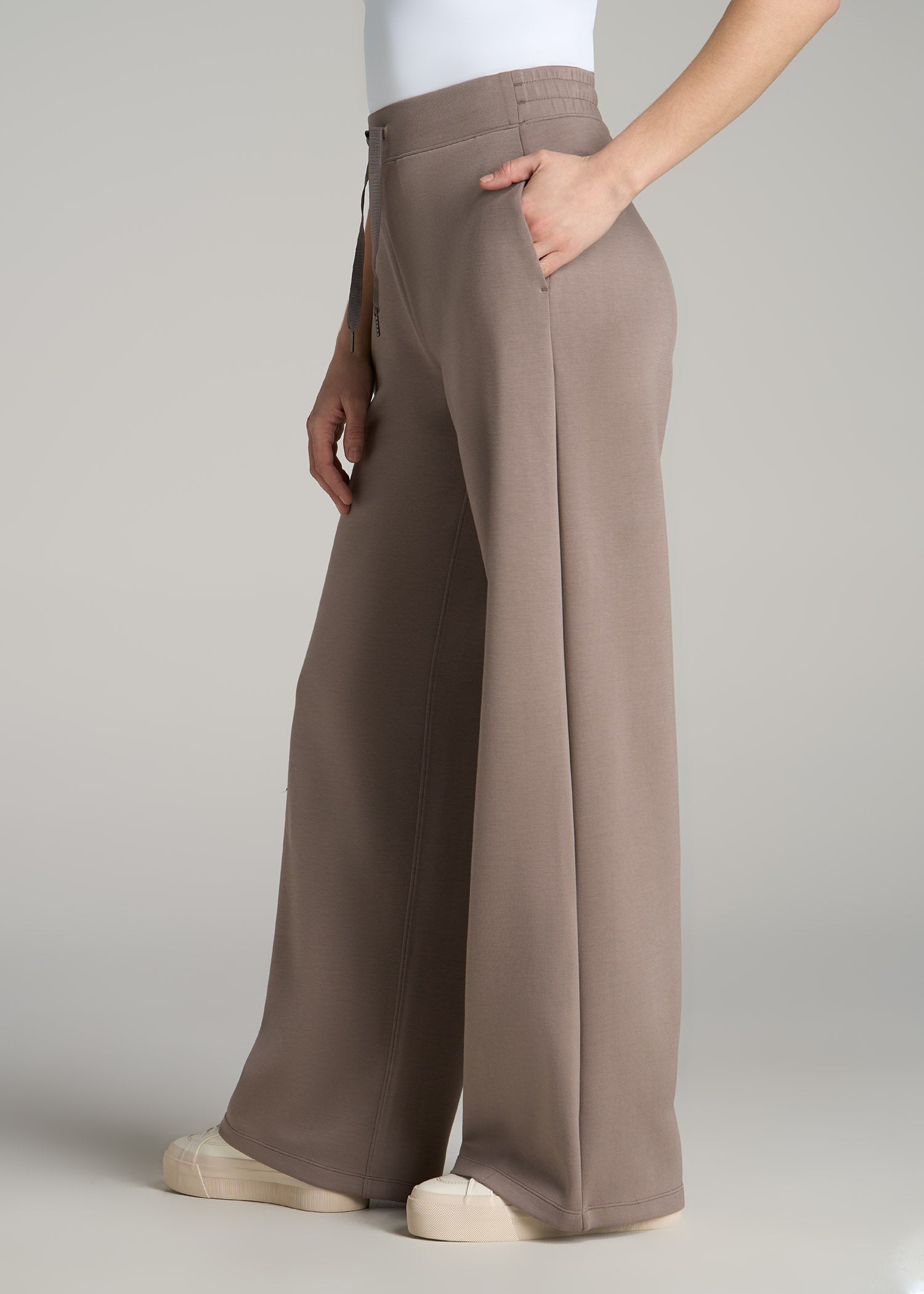 Pull-On Tie Waist Wide Leg Pants Portobello