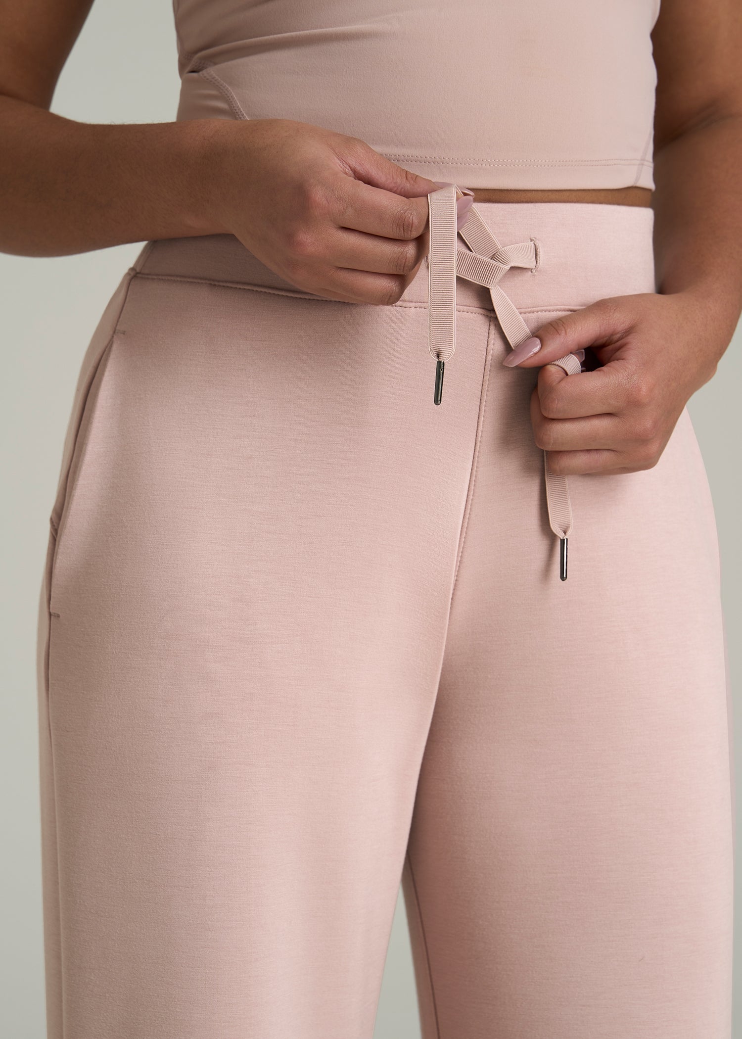 Pull-On Tie Waist Wide Leg Pants Desert Rose