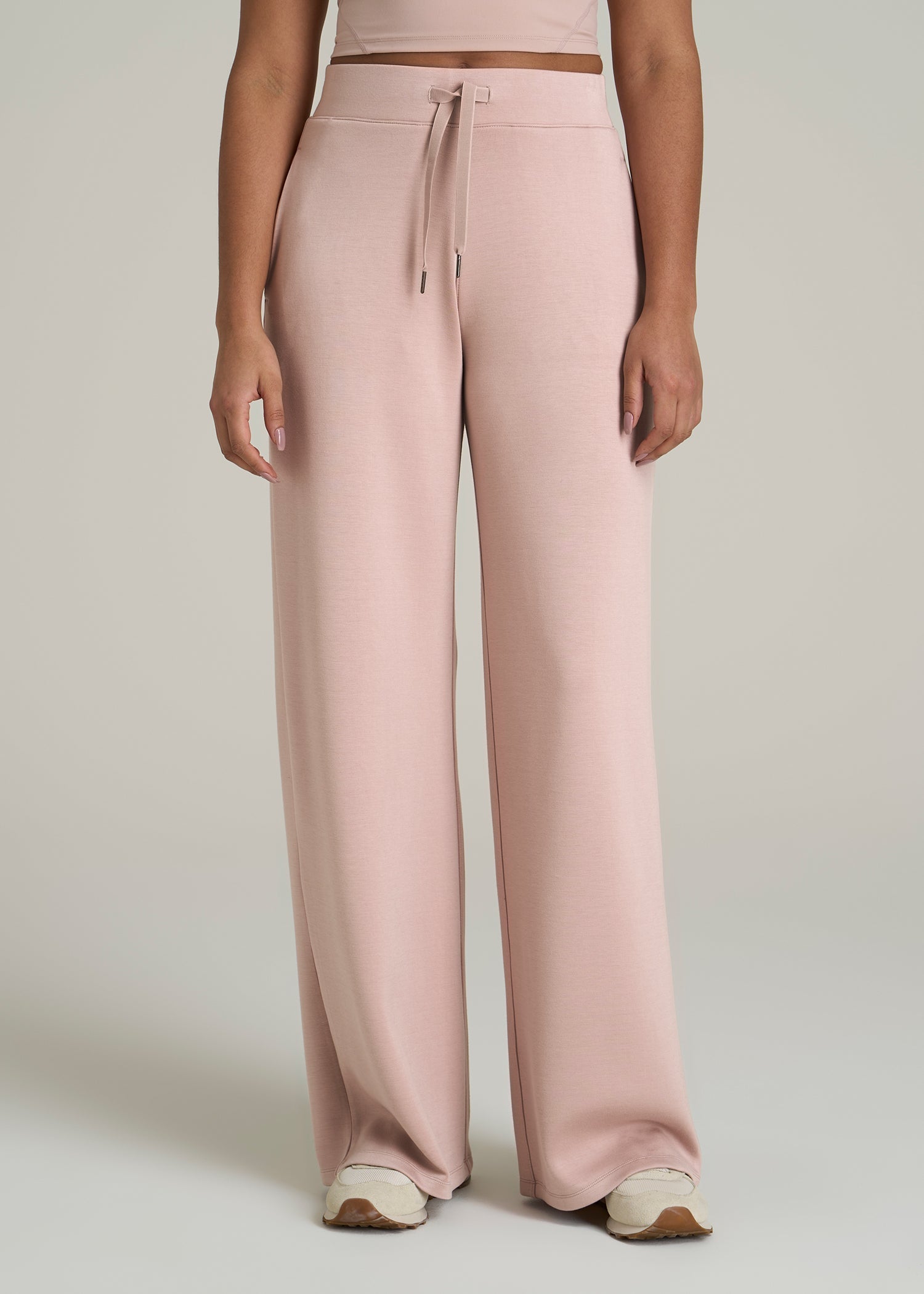 Pull-On Tie Waist Wide Leg Pants Desert Rose