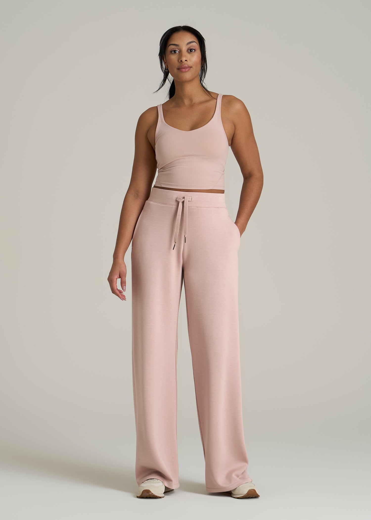 Pull-On Tie Waist Wide Leg Pants Desert Rose