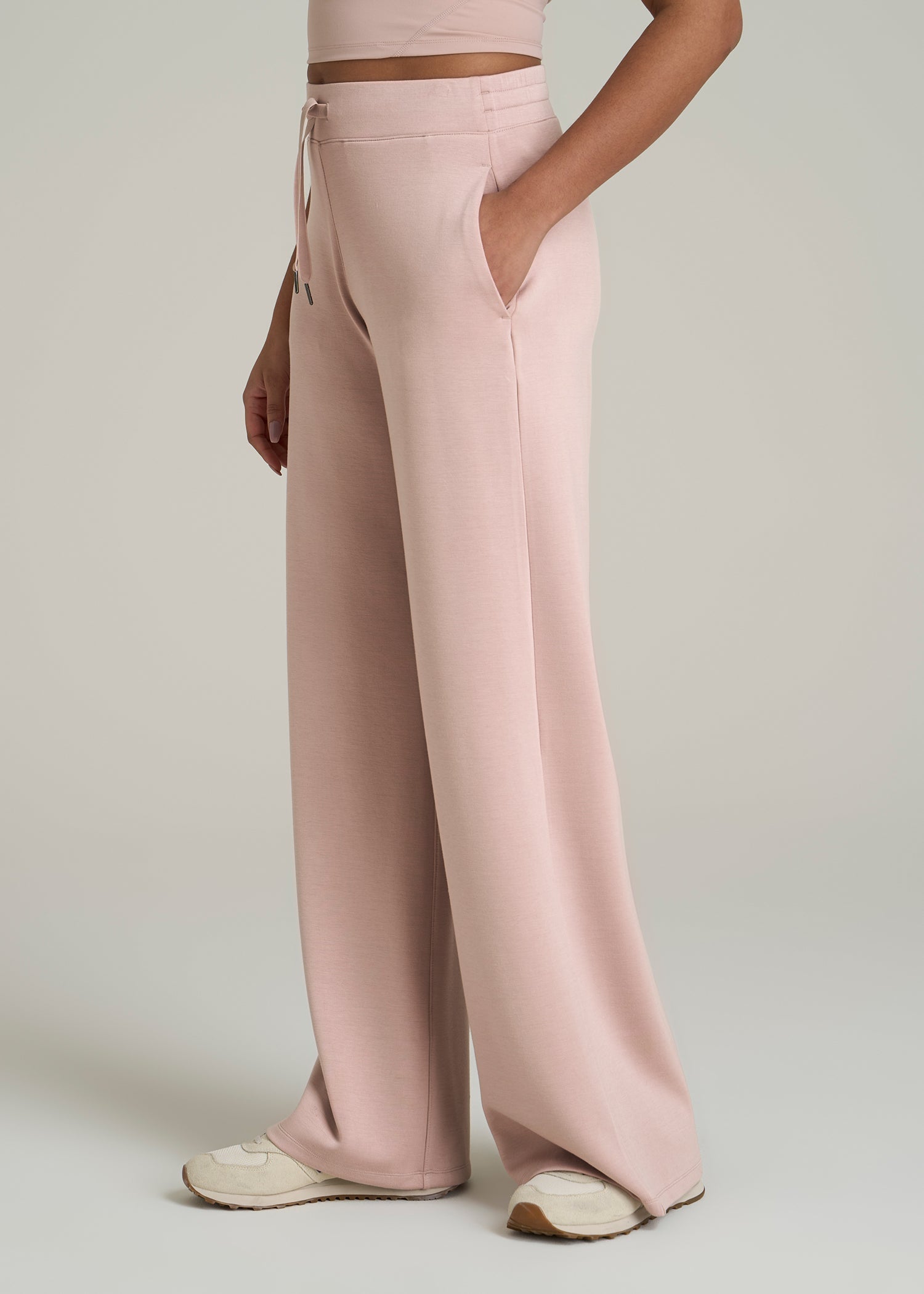 Pull-On Tie Waist Wide Leg Pants Desert Rose