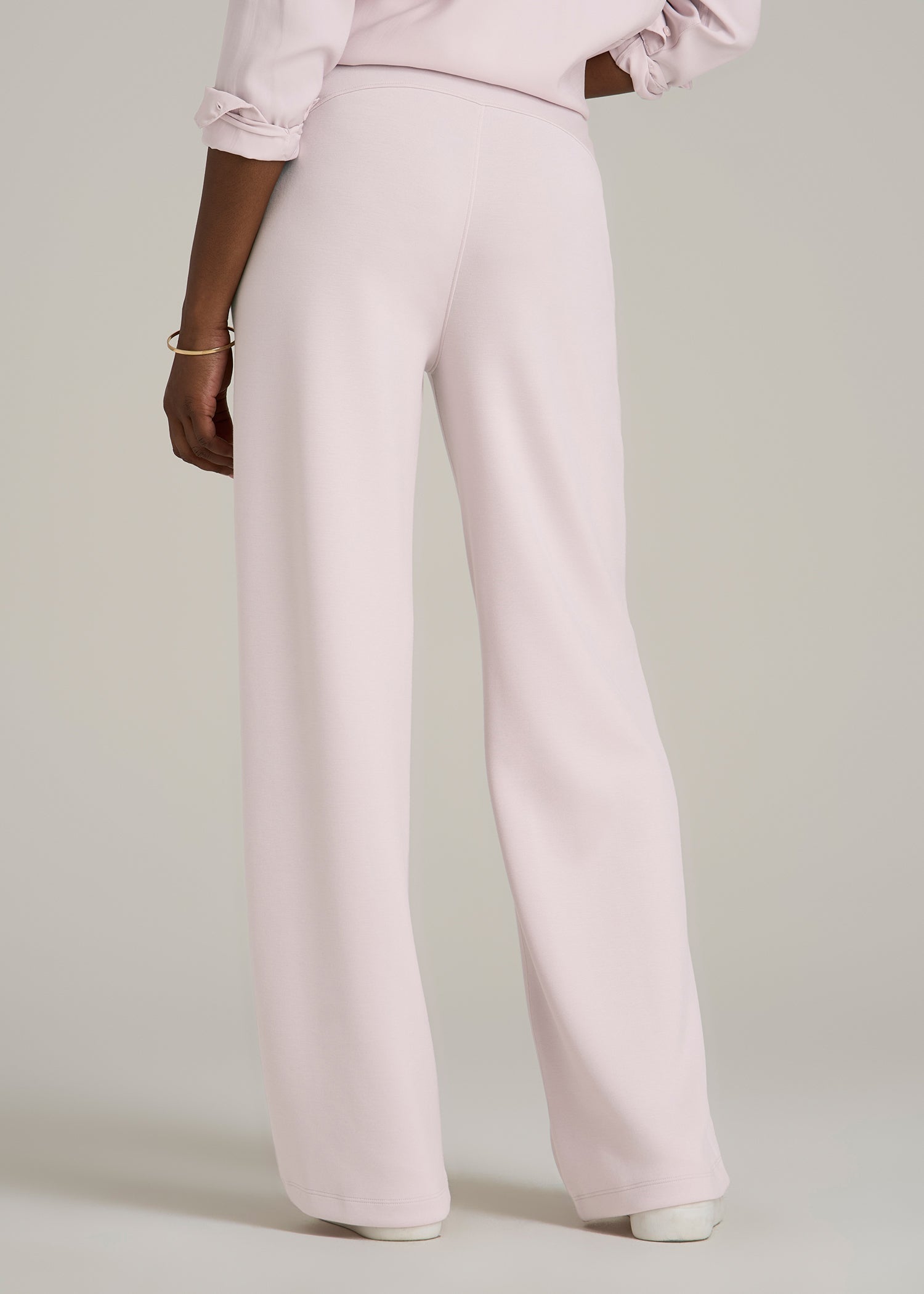Pull-On Tie Waist Wide Leg Pants Grey Lilac