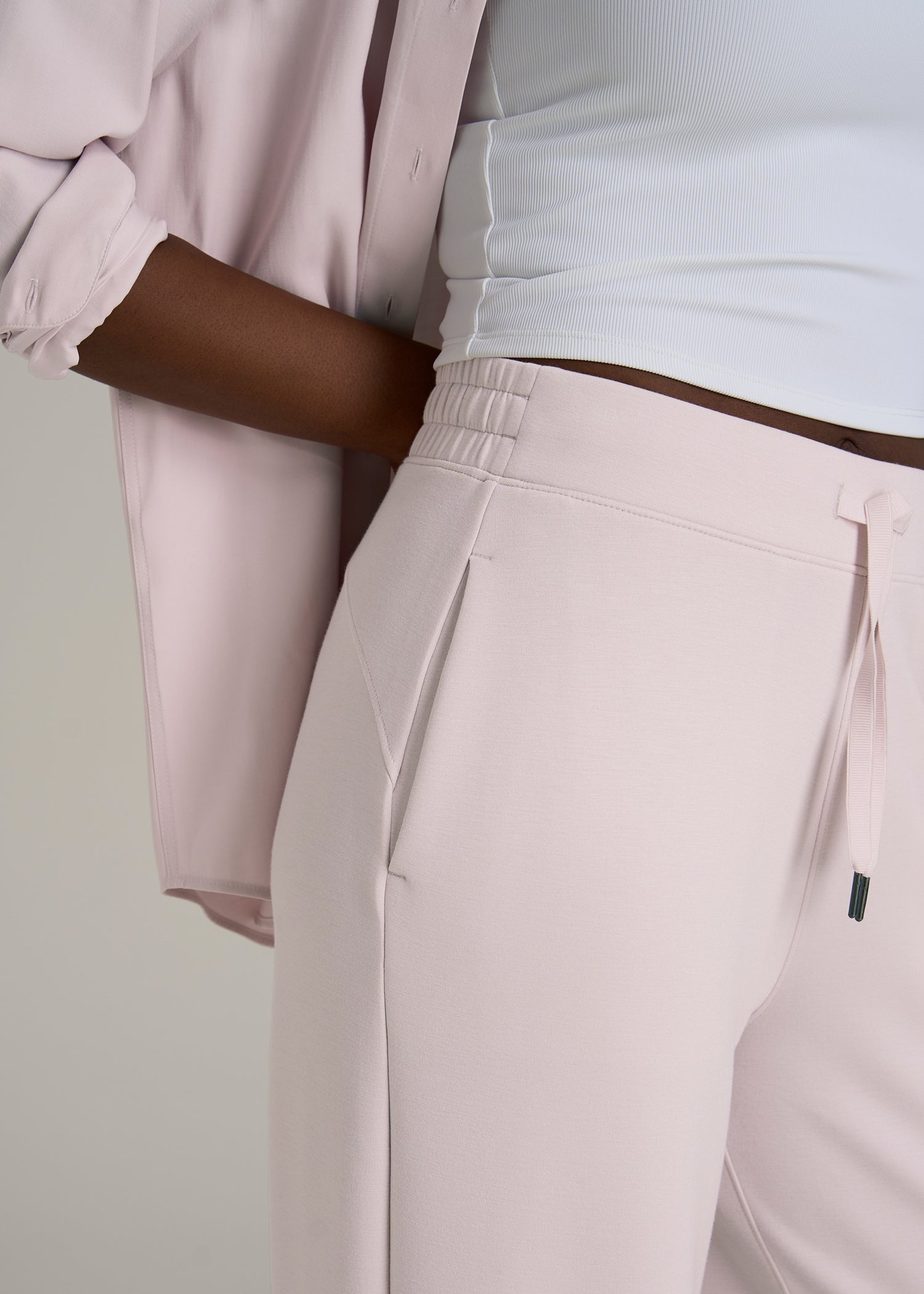 Pull-On Tie Waist Wide Leg Pants Grey Lilac